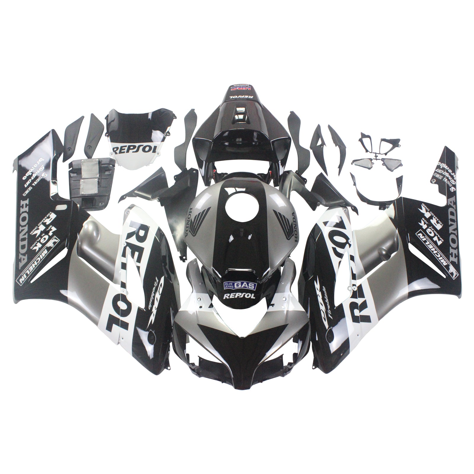 2004-2005 Honda CBR 1000 RR Amotopart Fairings Black Silver Repsol Racing Coutums Cairring