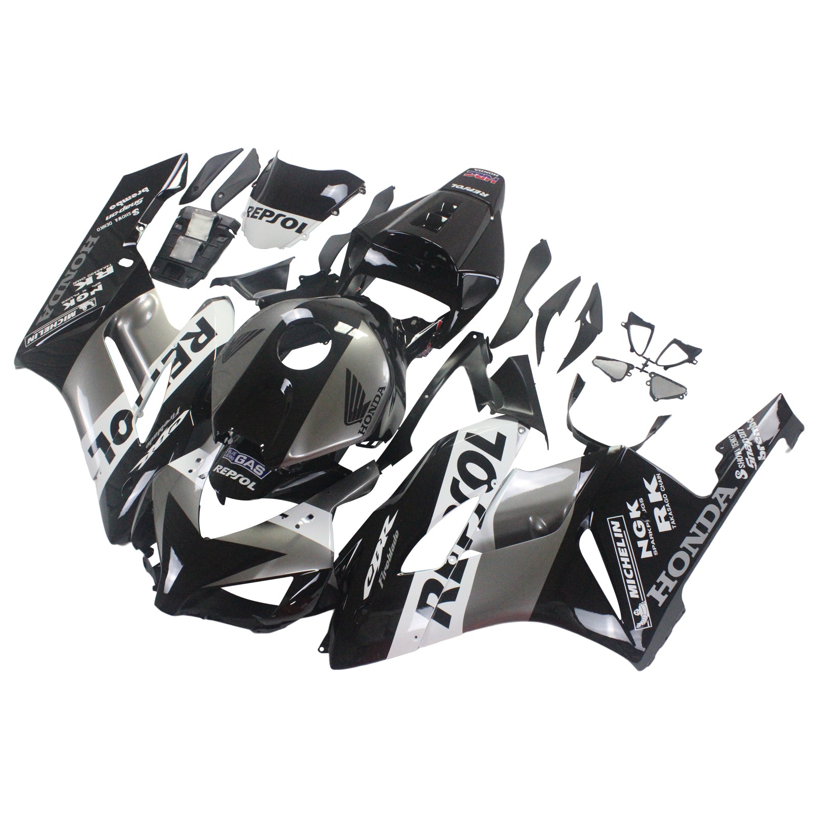 2004-2005 Honda CBR 1000 RR Amotopart carenados negro plata Repsol Racing carenado personalizado