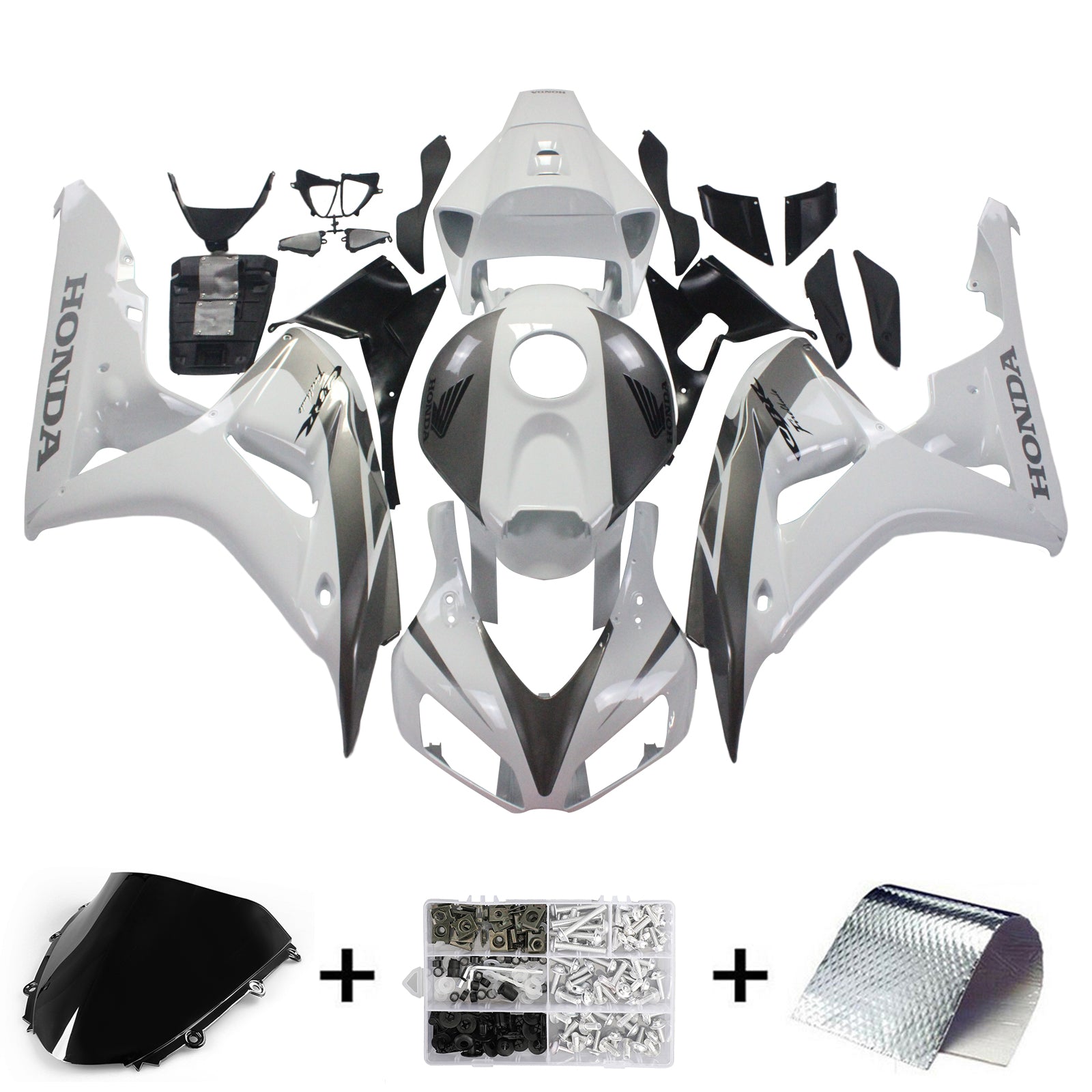 Honda CBR 1000 RR Blanche 2006-2007 & Carénages CBR Racing argentés génériques