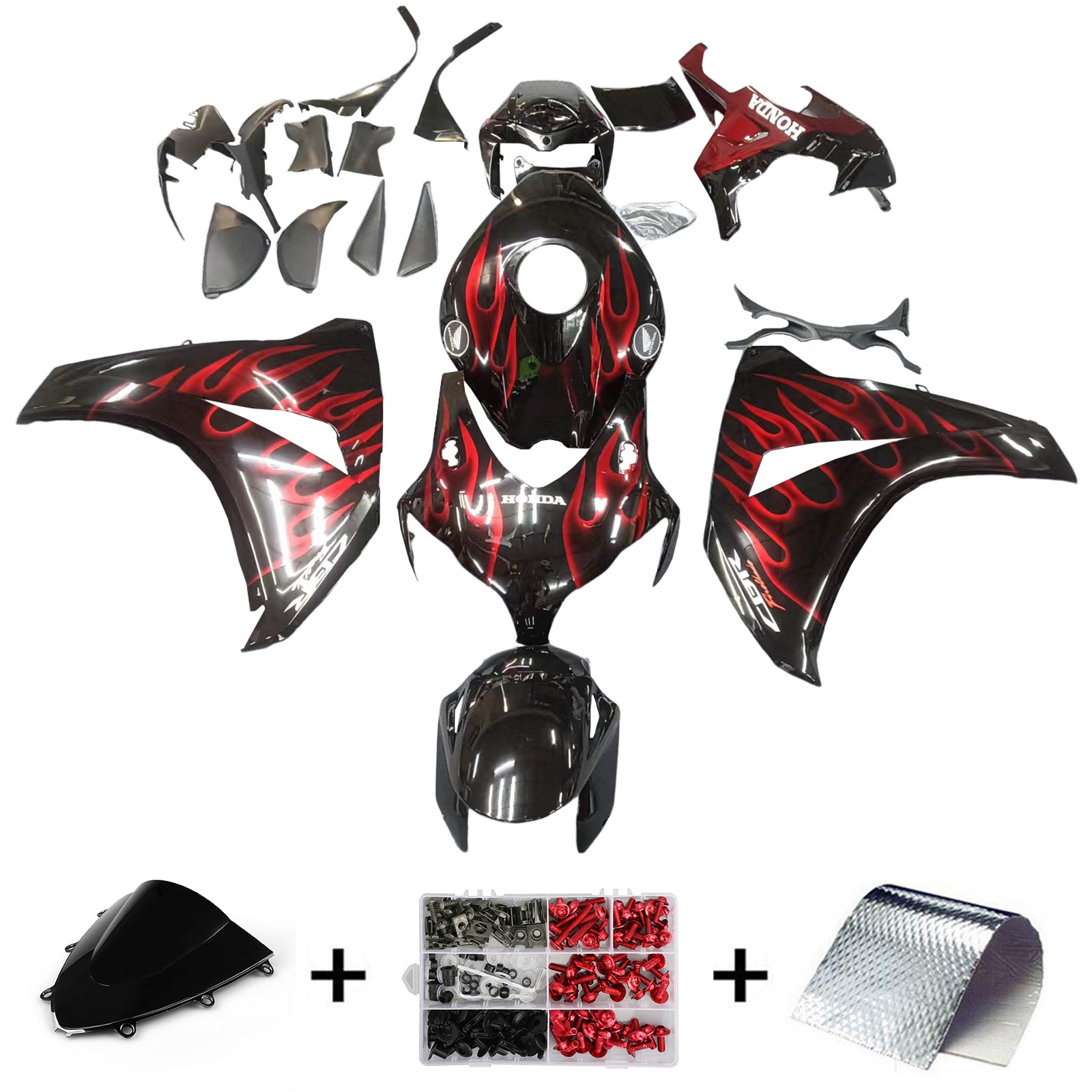 Honda CBR 1000 RR 2008-2011 Noir & Carénages de course Cherry Red Flame génériques