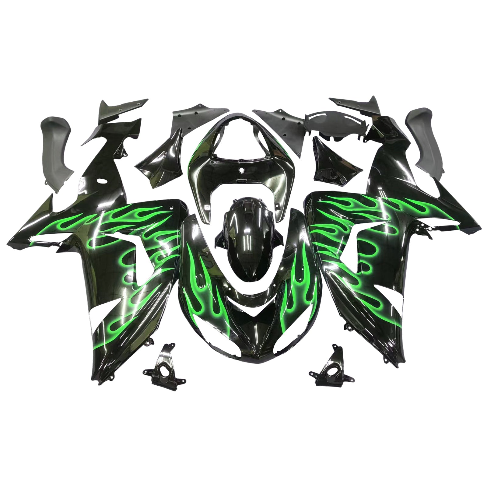 Kit de carenado de llamas verdes Kawasaki ZX10R 2006-2007