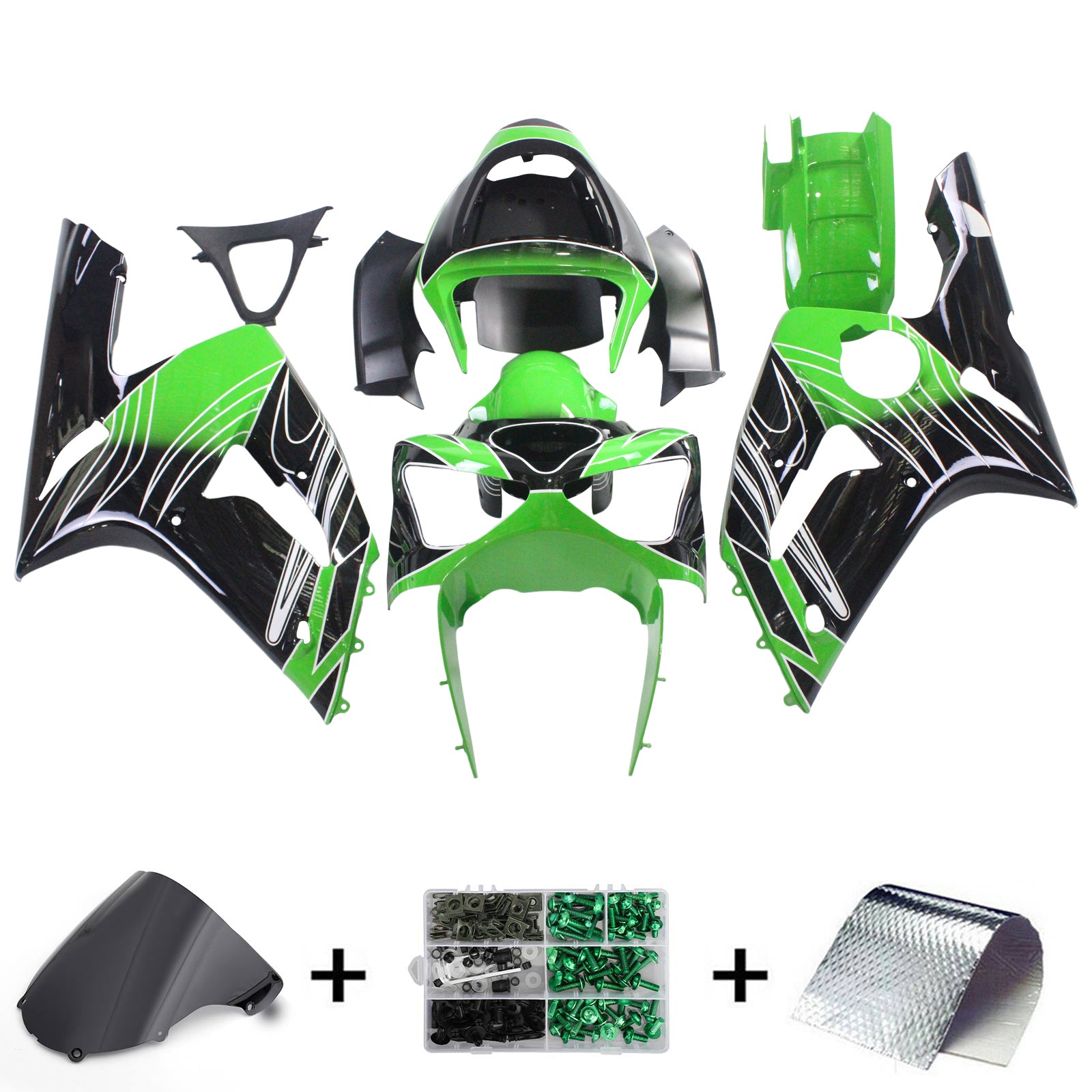 2003-2004 Kawasaki ZX6R 636 Amotopart Kit de carenado de inyección Carrocería Plástico ABS # 112
