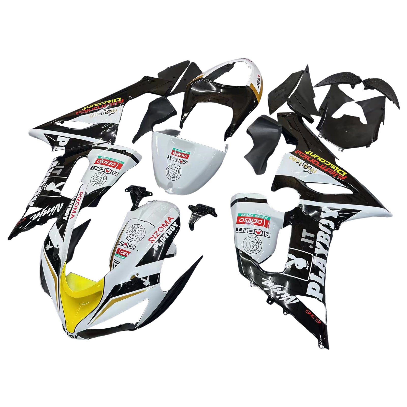 2005-2006 Kawasaki Zx6r 636 Faquings Black White Yellow Playboy Racing Generic