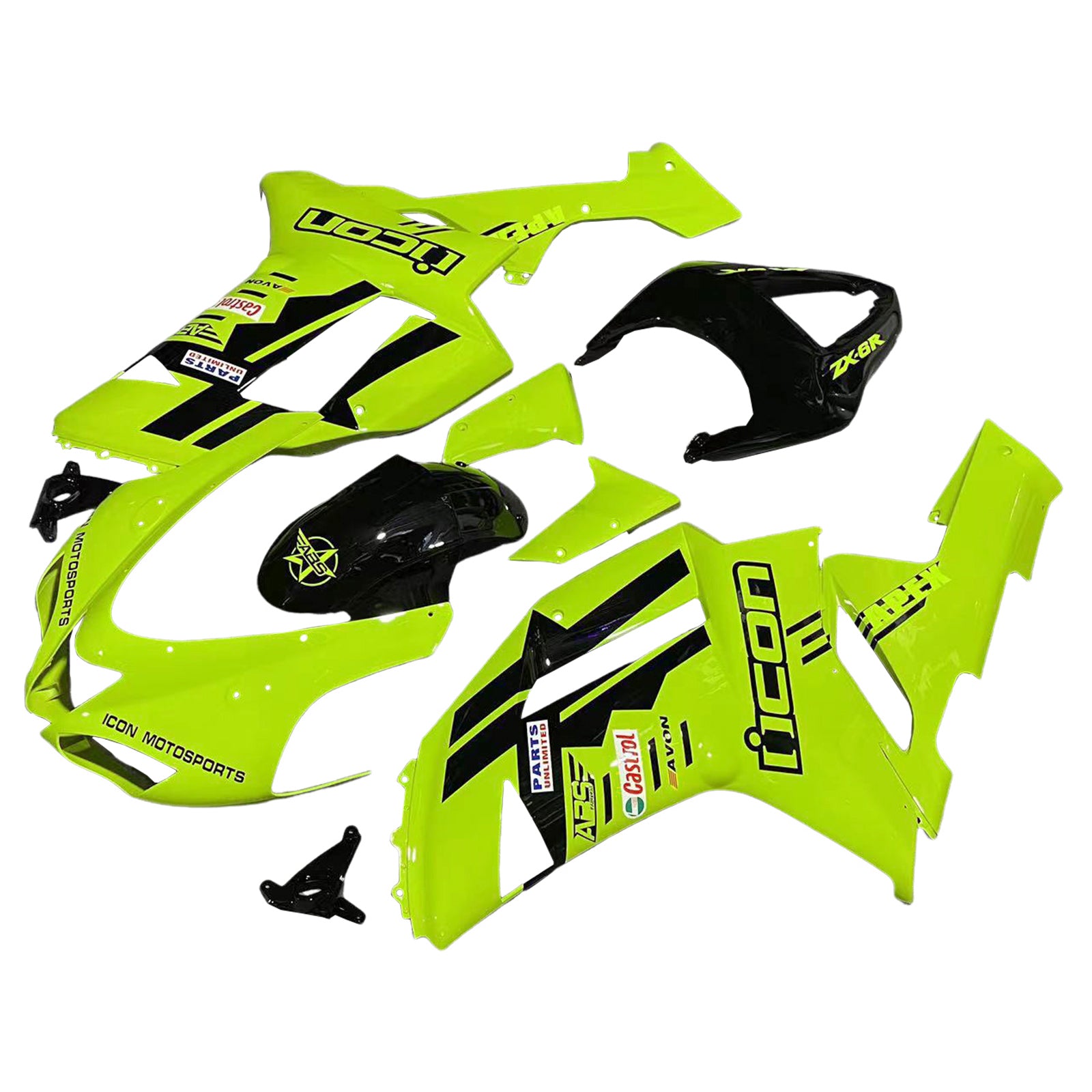 2007-2008 KAWASAKI ZX6R 636 Kit de camence d'injection Bodywork Plastic Abs # 23