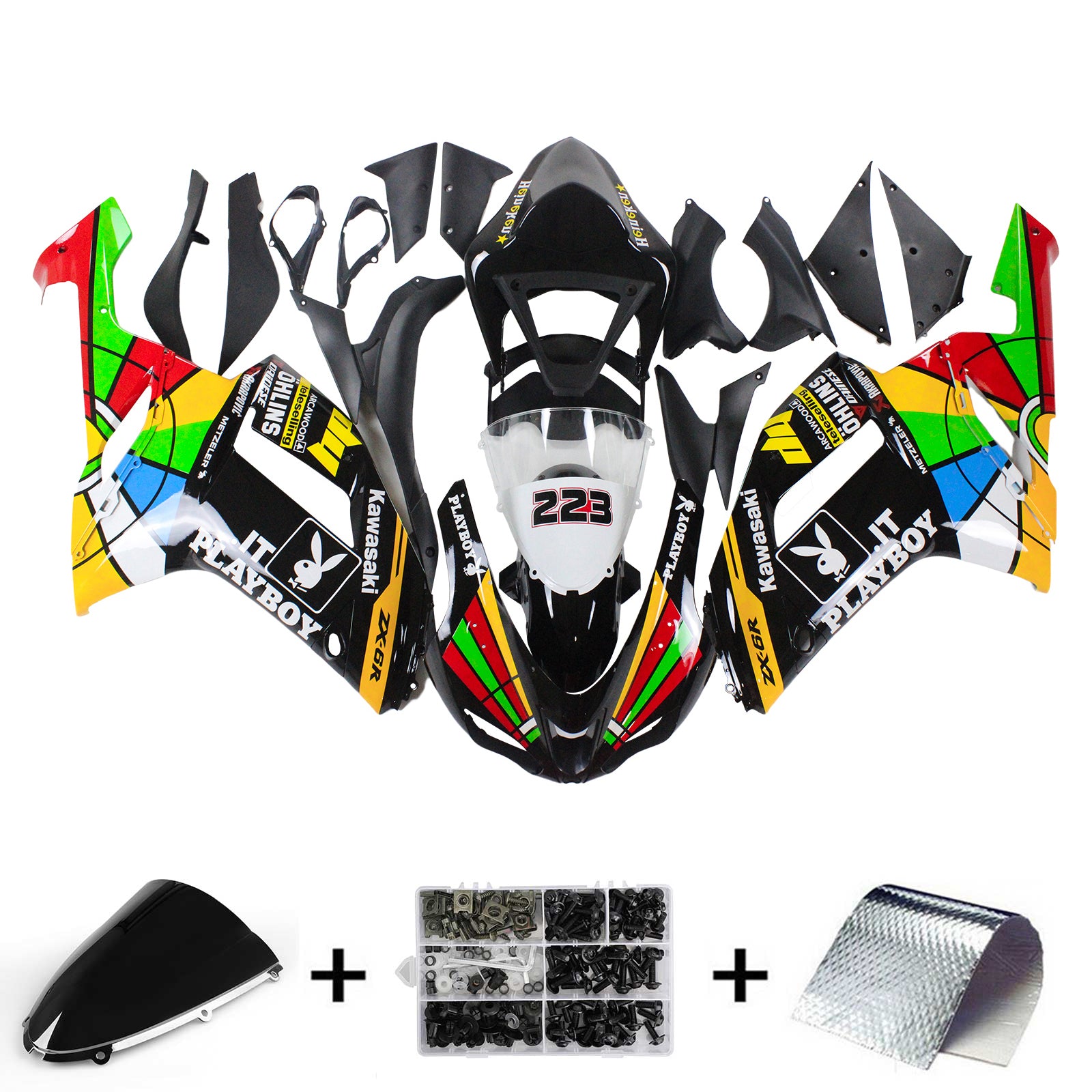 2007-2008 KAWASAKI ZX6R 636 Kit de carénage injection amotopart Bodywork Plastic Abs # 134