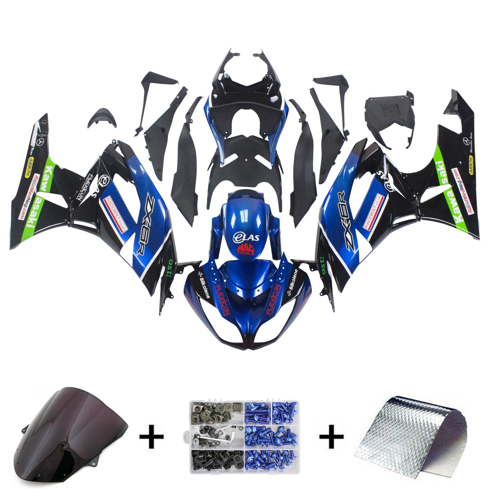 2009-2012 Kawasaki ZX6R 636 Amotopart Kit de carénage d'injection carrosserie plastique ABS #115