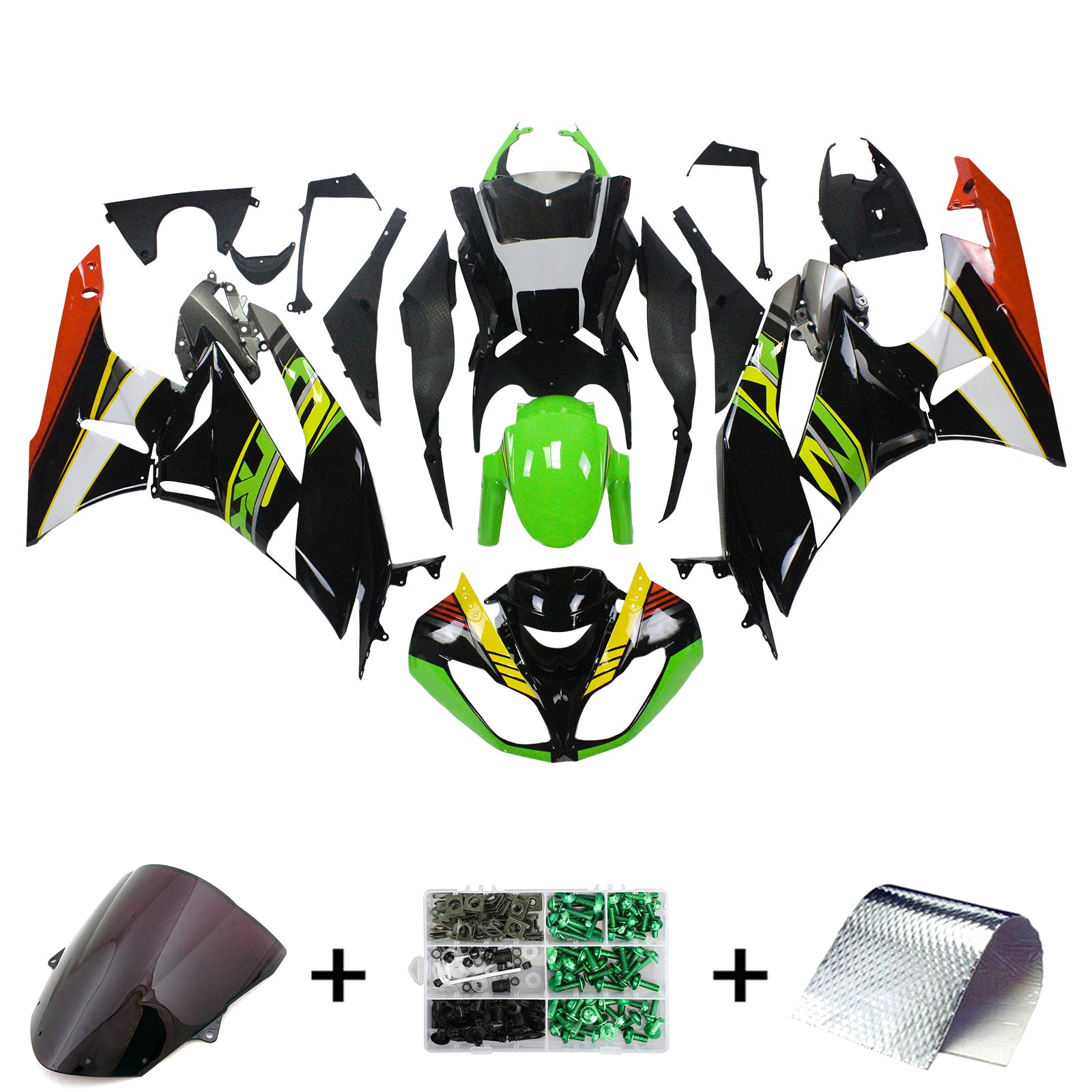 2009-2012 Kawasaki ZX6R 636 Amotopart Kit de carénage d'injection carrosserie plastique ABS #116