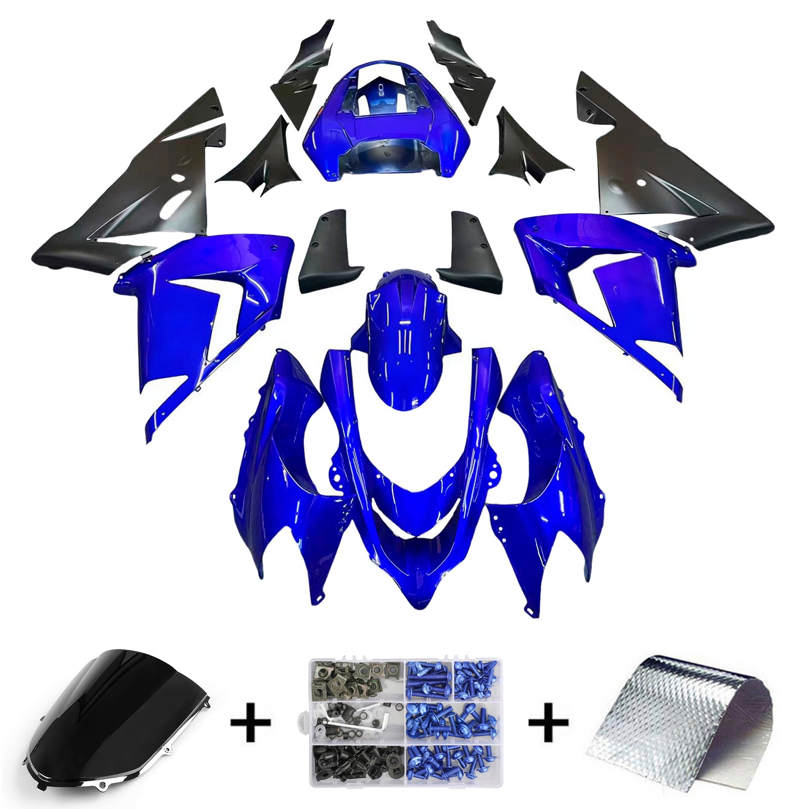 2004-2005 Kawasaki ZX 10R blauwzwarte racestroomlijnkappen algemeen