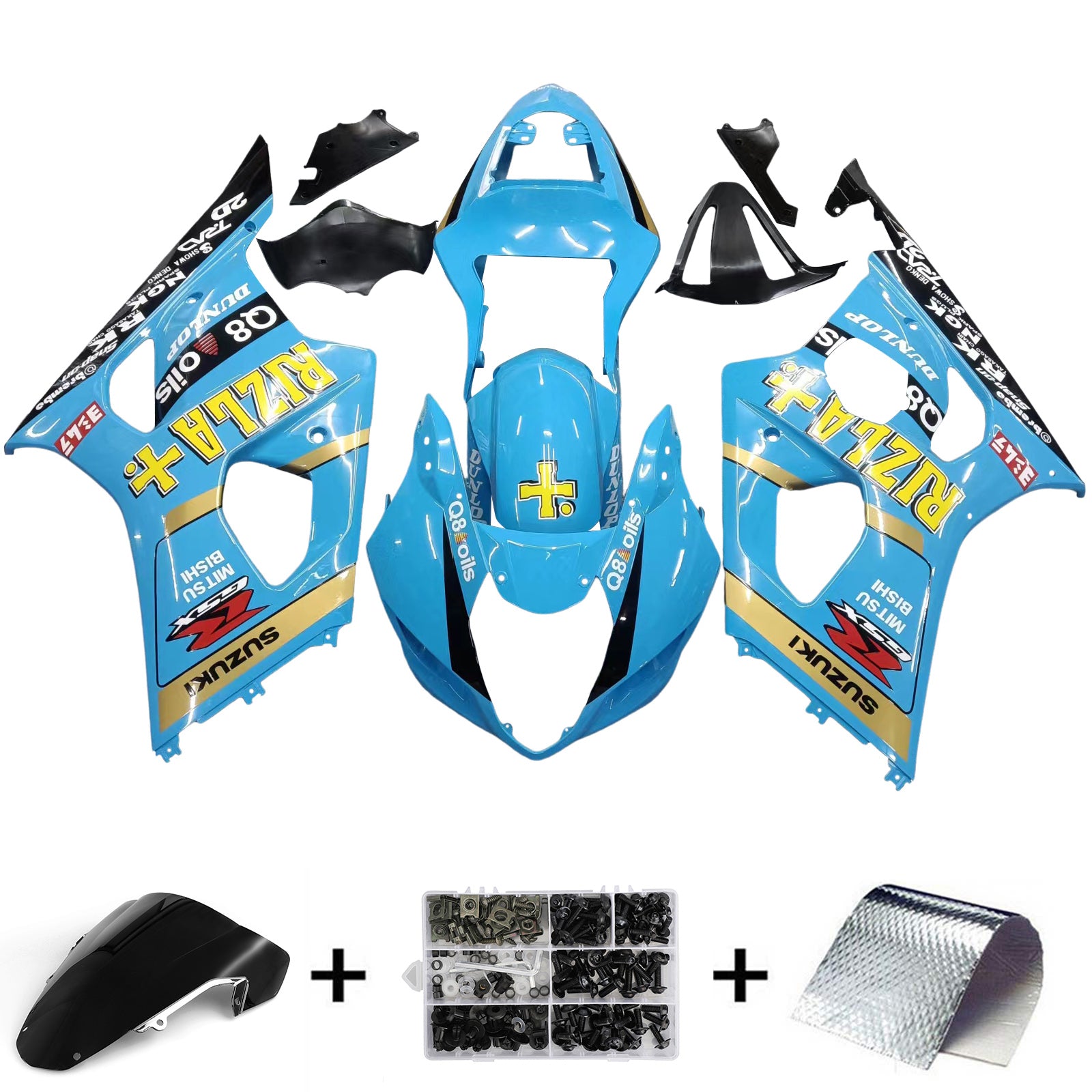 2003-2004 GSXR1000 Bodywork Fairing Black Blue ABS Injection Molded Plastics Set Generic