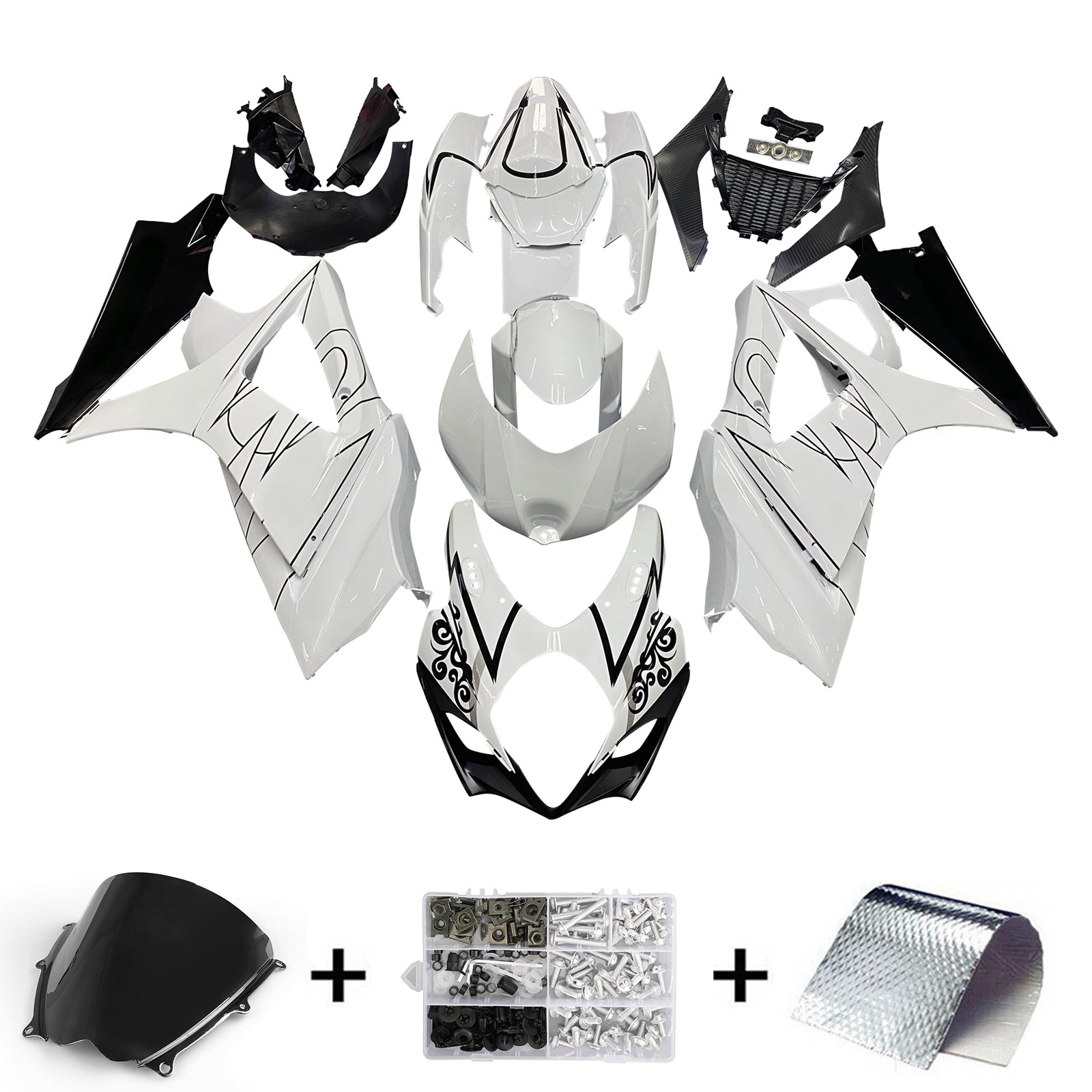 2007-2008 Suzuki GSXR 1000 Carénages Amotopart Blanc Noir Carénage des douanes Alstare Racing