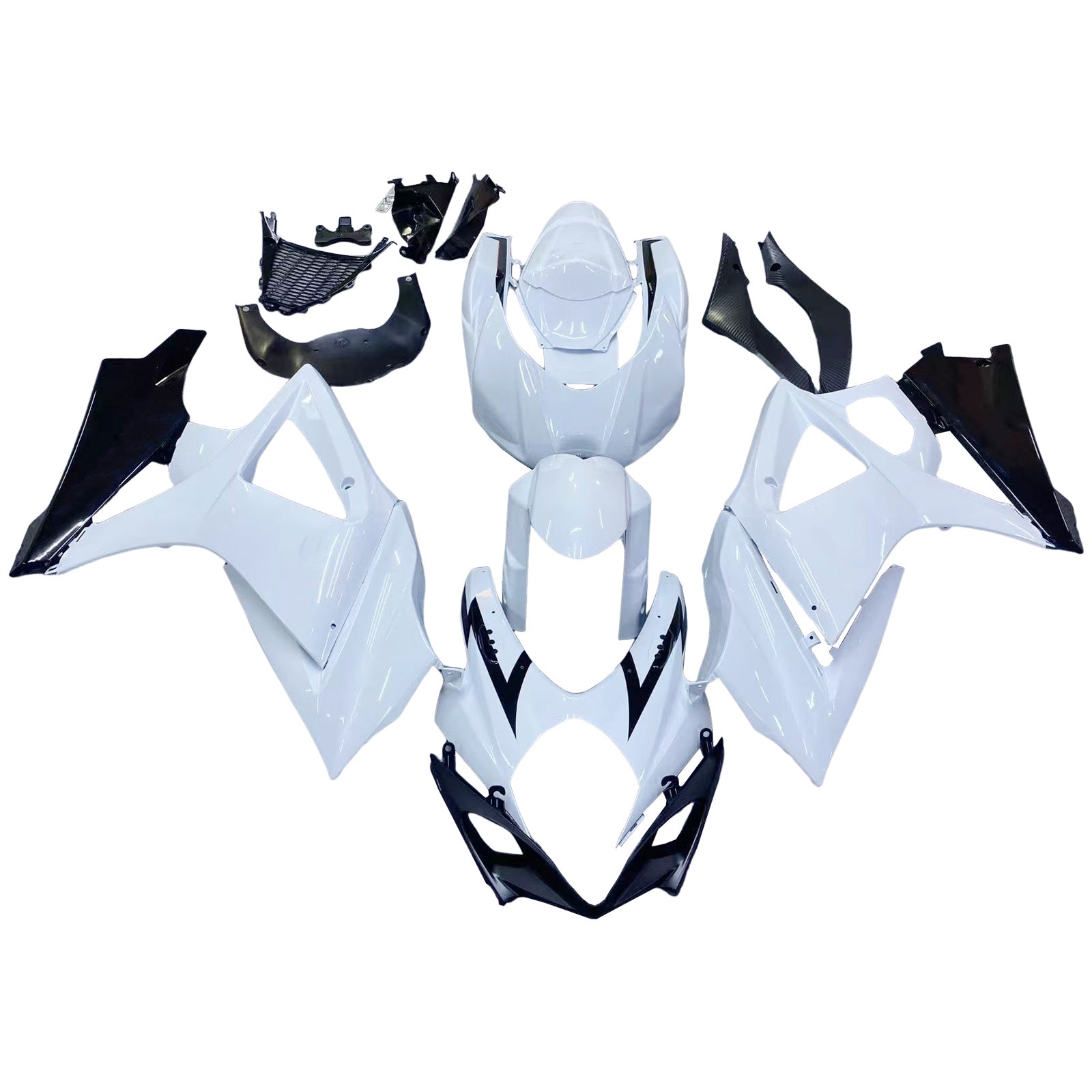 Suzuki GSXR 1000 2007-2008 Blanca & Carenados de carreras GSXR negros genéricos