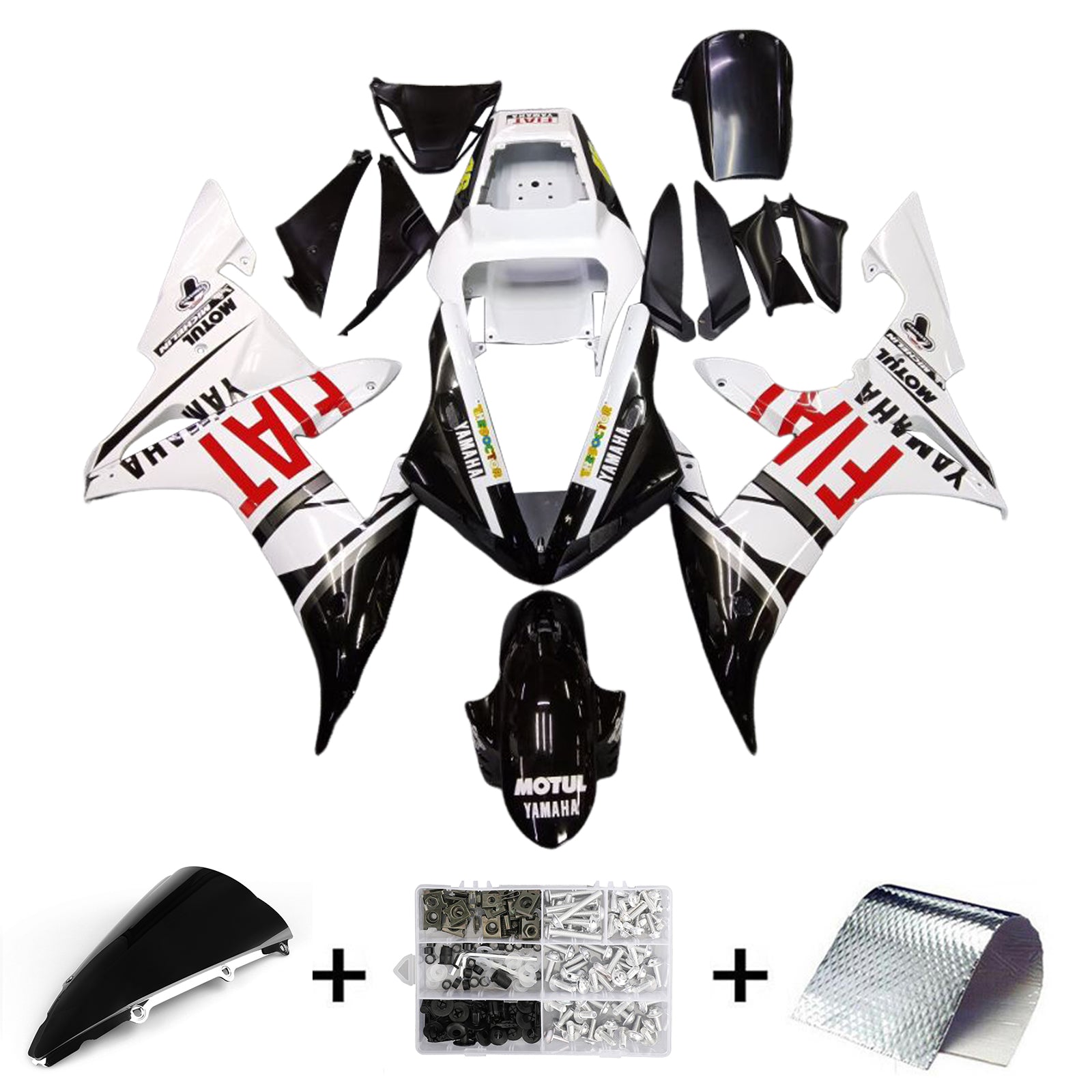 2002-2003 Yamaha YZF-R1 Black White No.46 Fiat Racing Fairings Generic