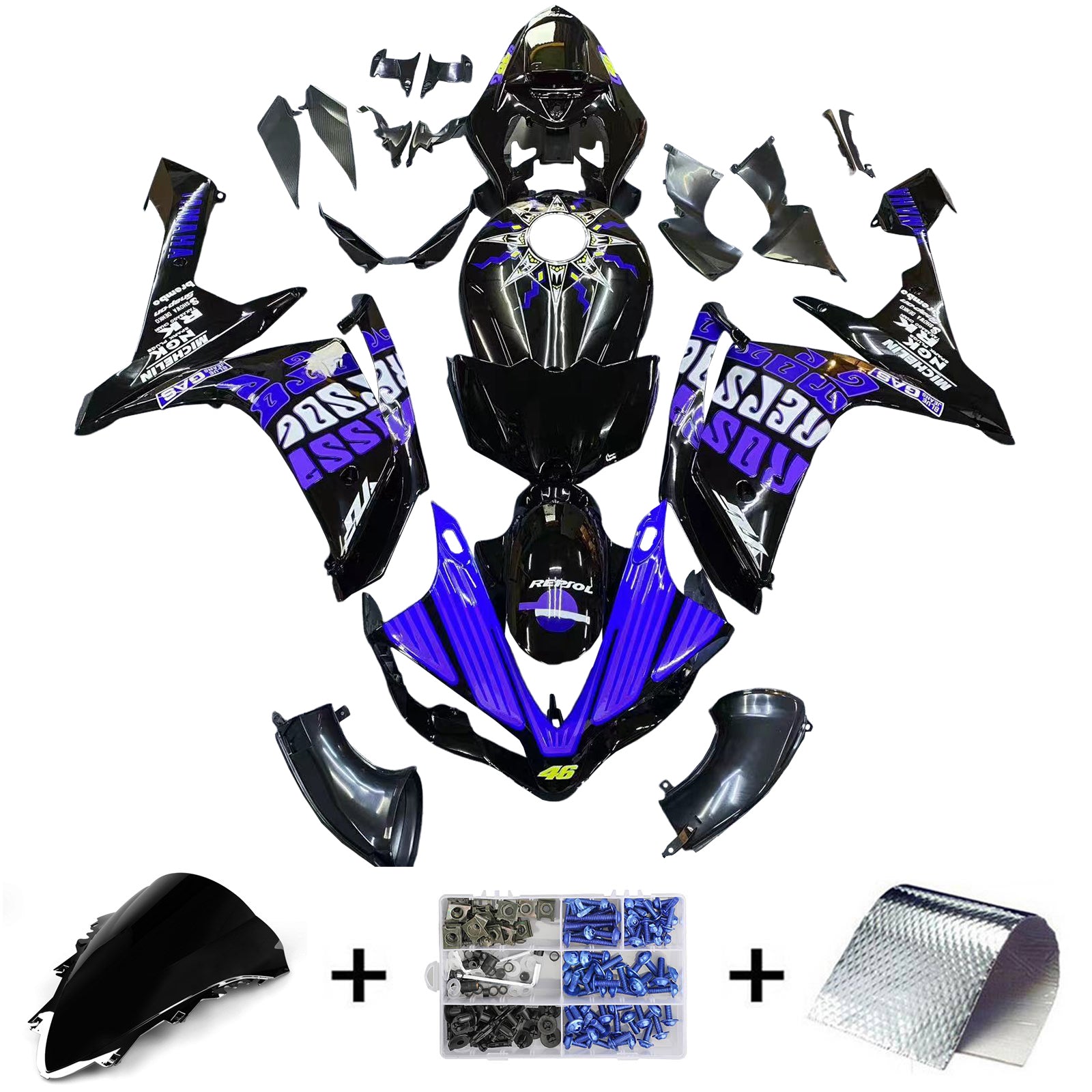 2007-2008 Yamaha YZF 1000 R1 Kit de carénage carrosserie plastique ABS