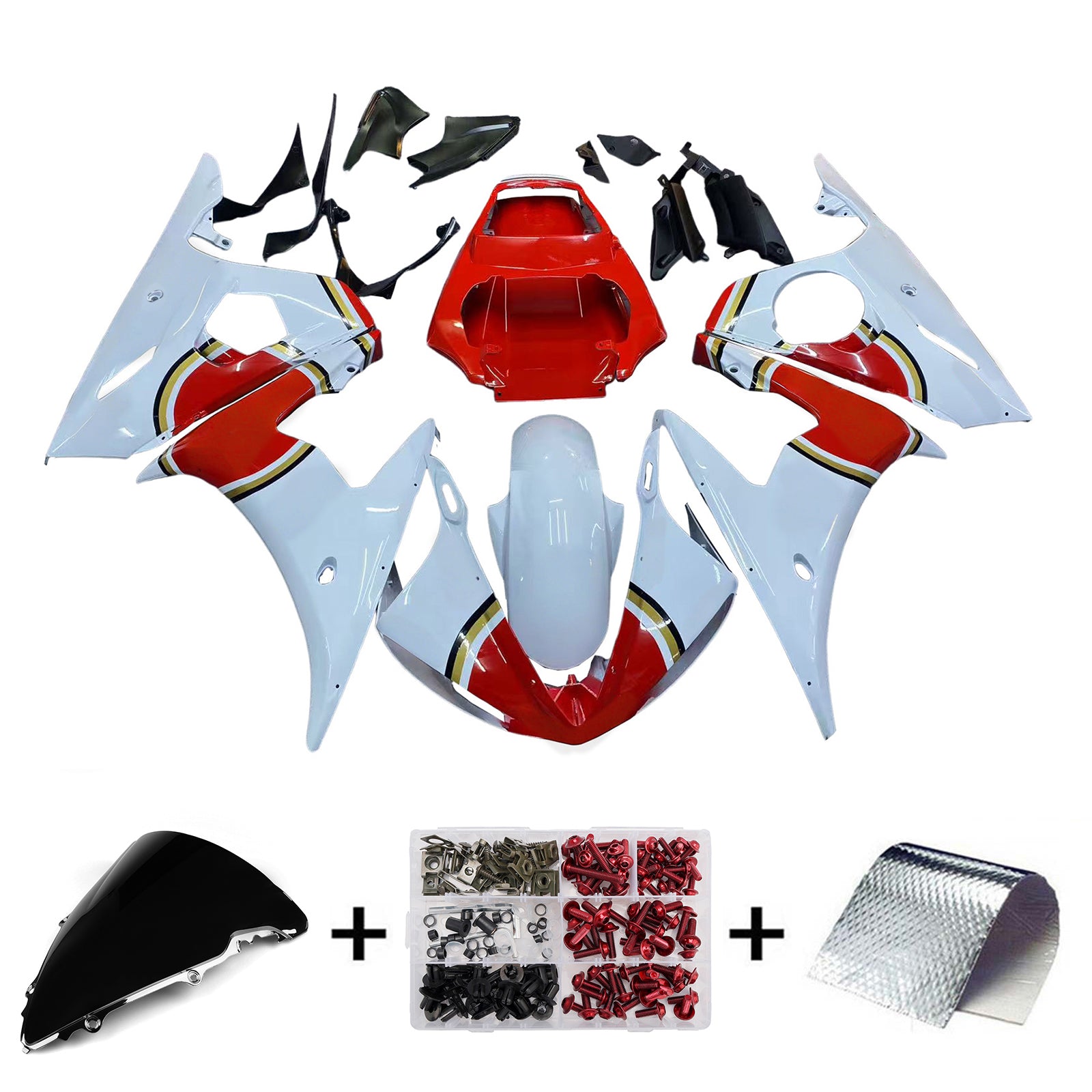 Yamaha R6 2003-2004 & Carénage rouge pour YZF R6S (2006-2009)&WKit de couleur blanche