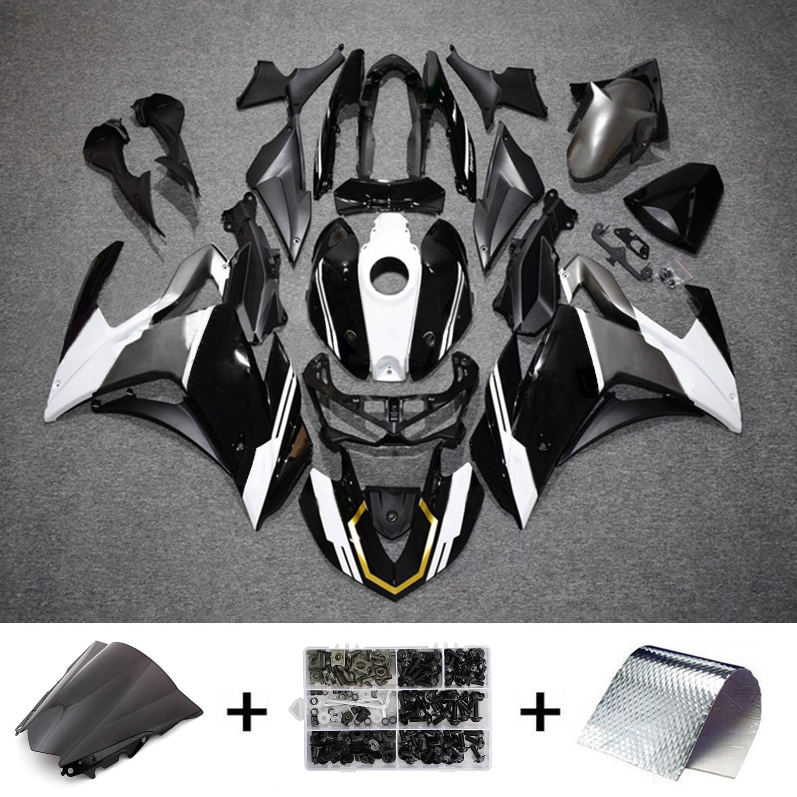 2014-2018 Yamaha YZF R3 & Sada kapotáže pre YZF R25 2015-2017, čiernobiela