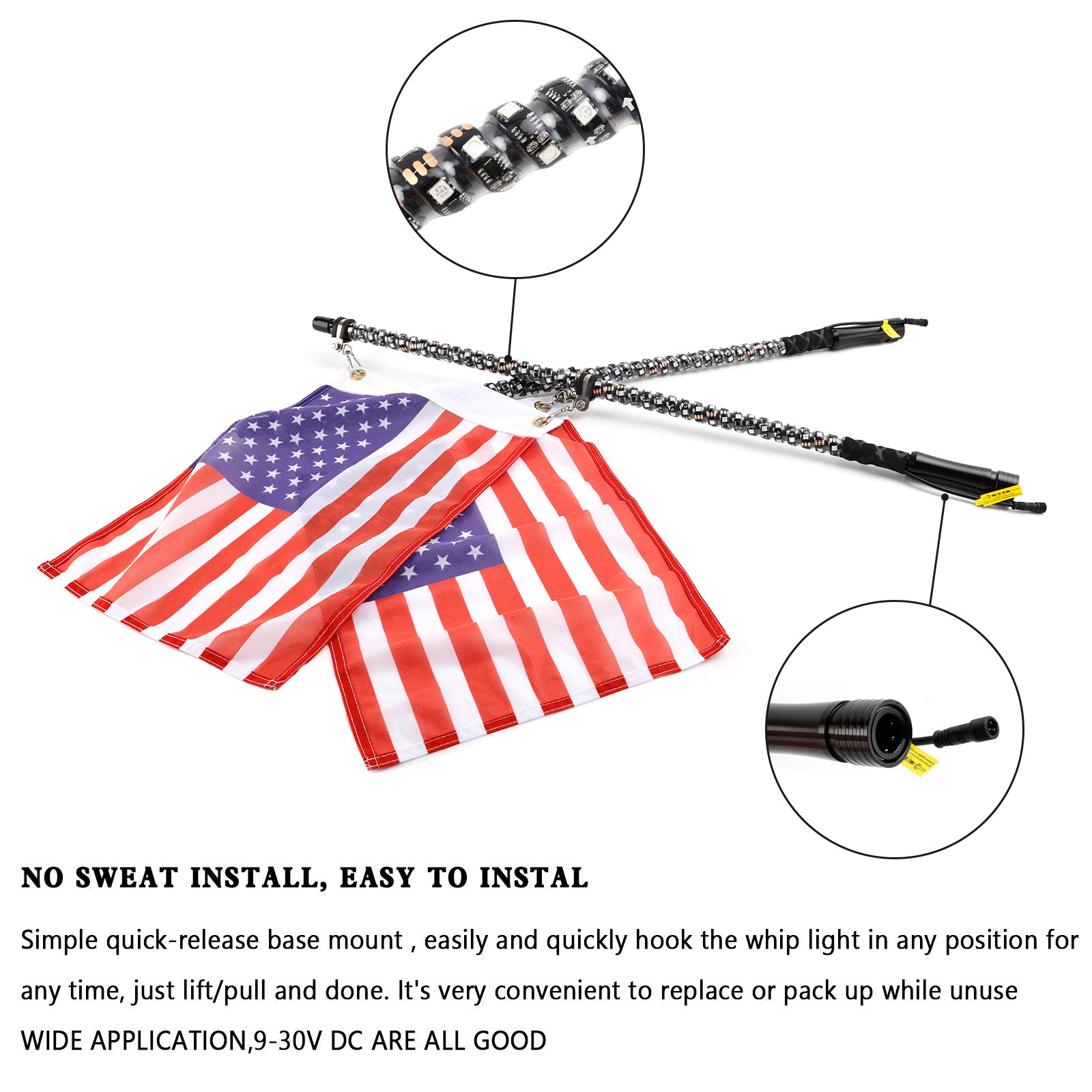 RZR Offroad Jeep Rhino Sandrail Canam Buggy Utv 2x 3ft RGB LED WHIP LUZES