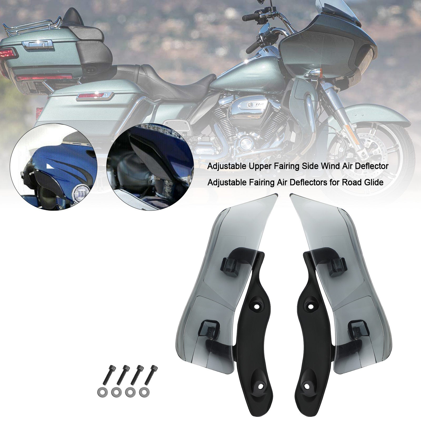 Justerbar øvre fairing Side Wind Air Deflektor for Road Glide 2015-2020 Røyk