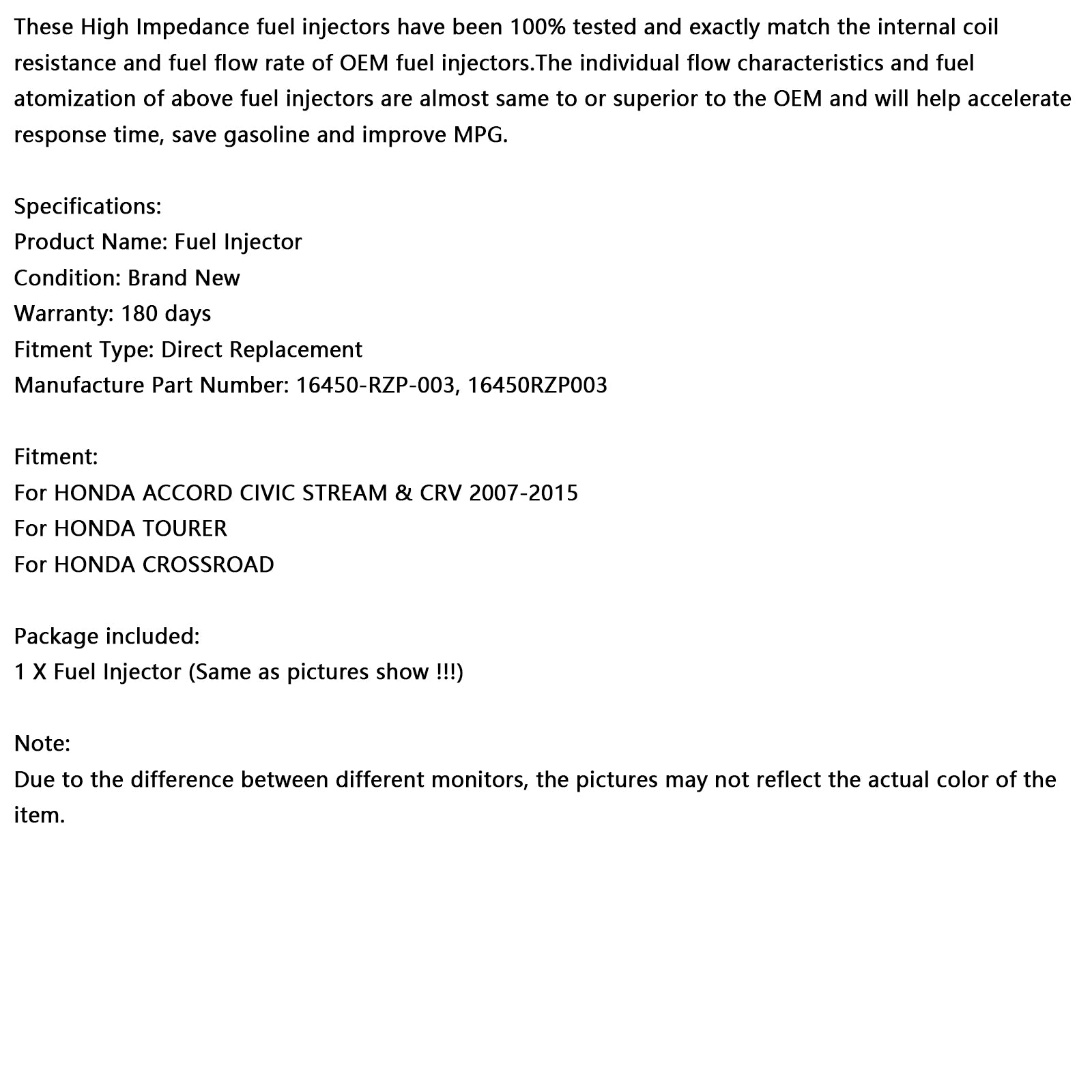 1st bränsleinsprutare 16450-RZP-003 Passar Honda Accord Civic Stream CRV Tourer 2.0L