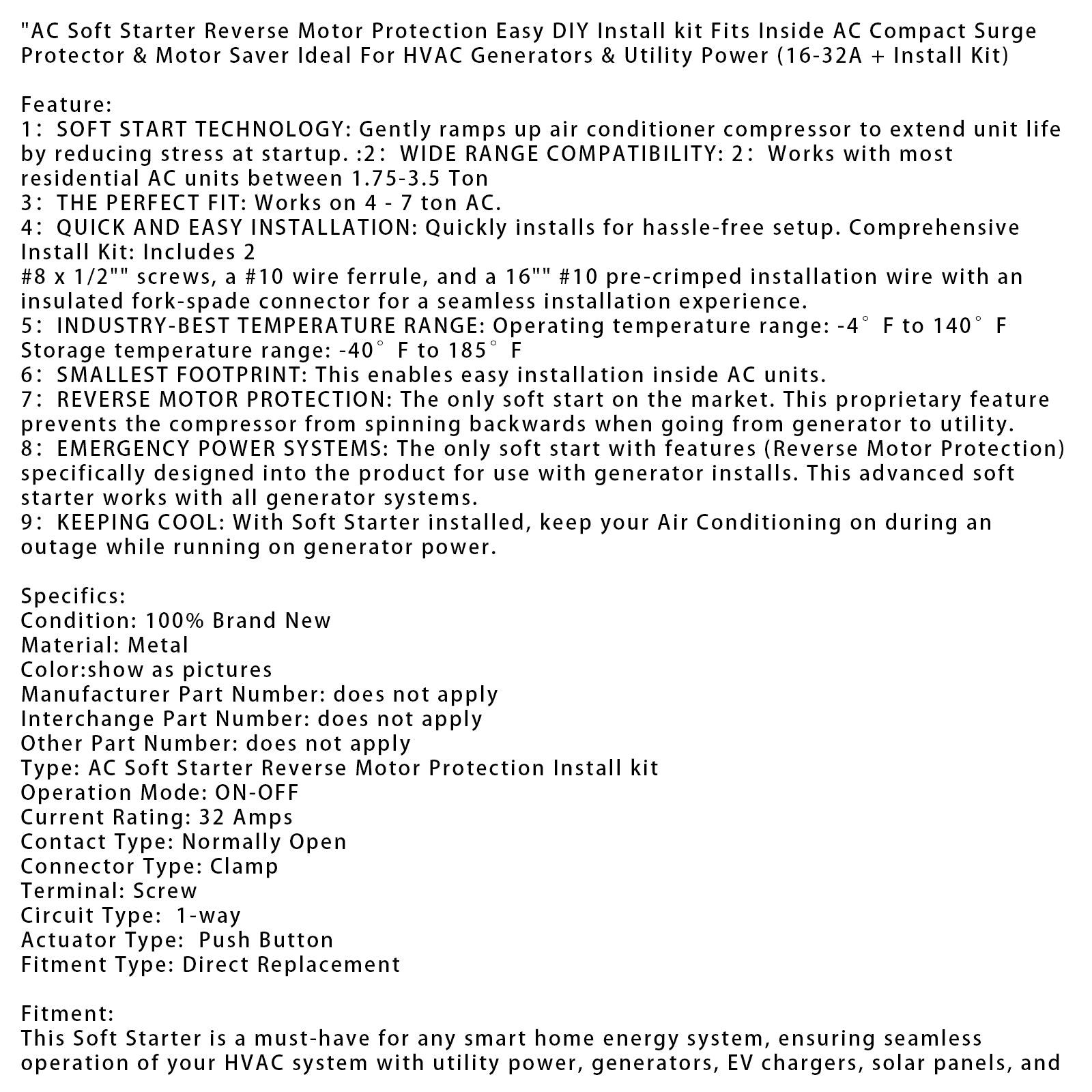 Proteção do motor reverso de partida suave AC (kit de instalação 16-32A +)