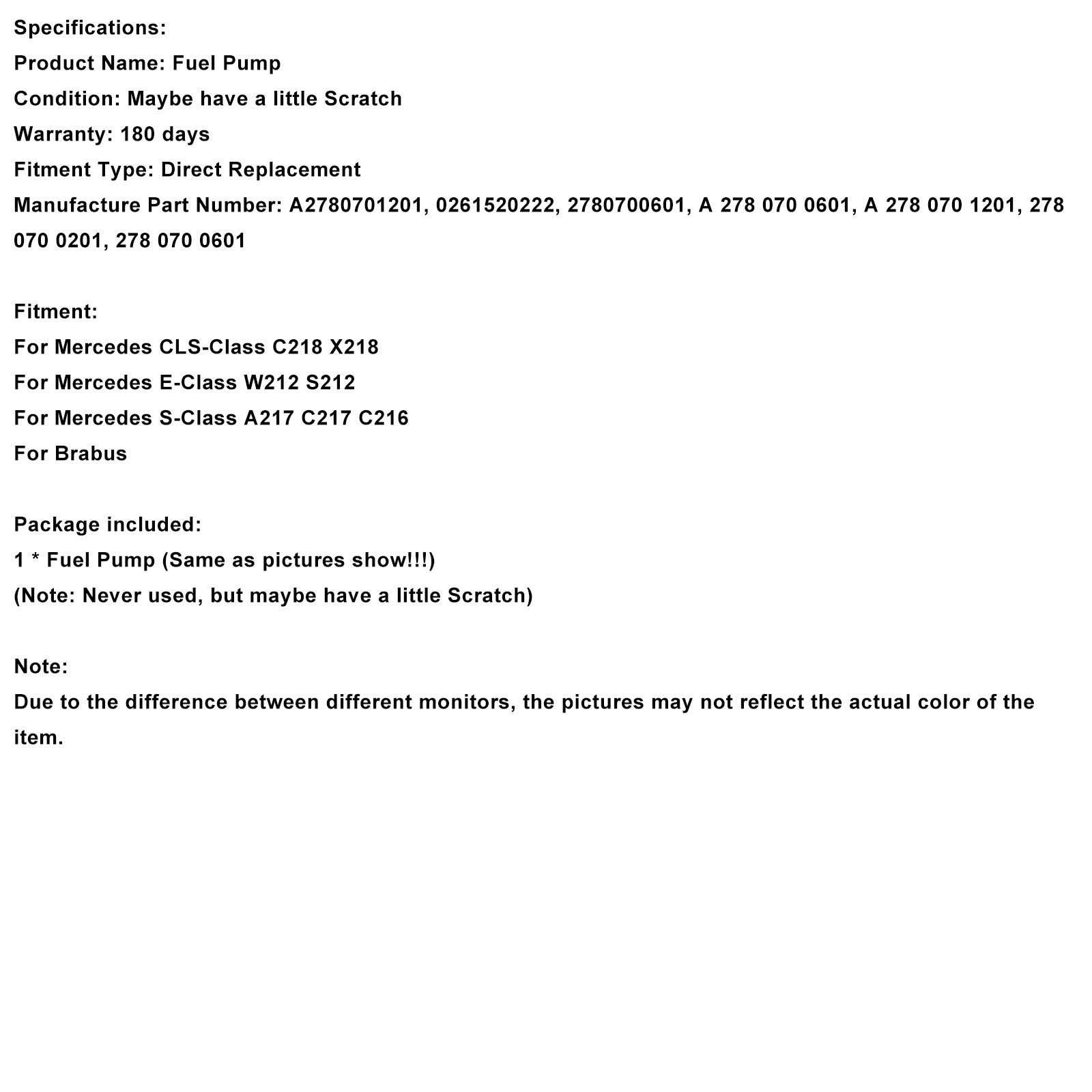 High Pressure Fuel Pump A2780701201 Fit Mercedes CLS-Class Fit Brabus