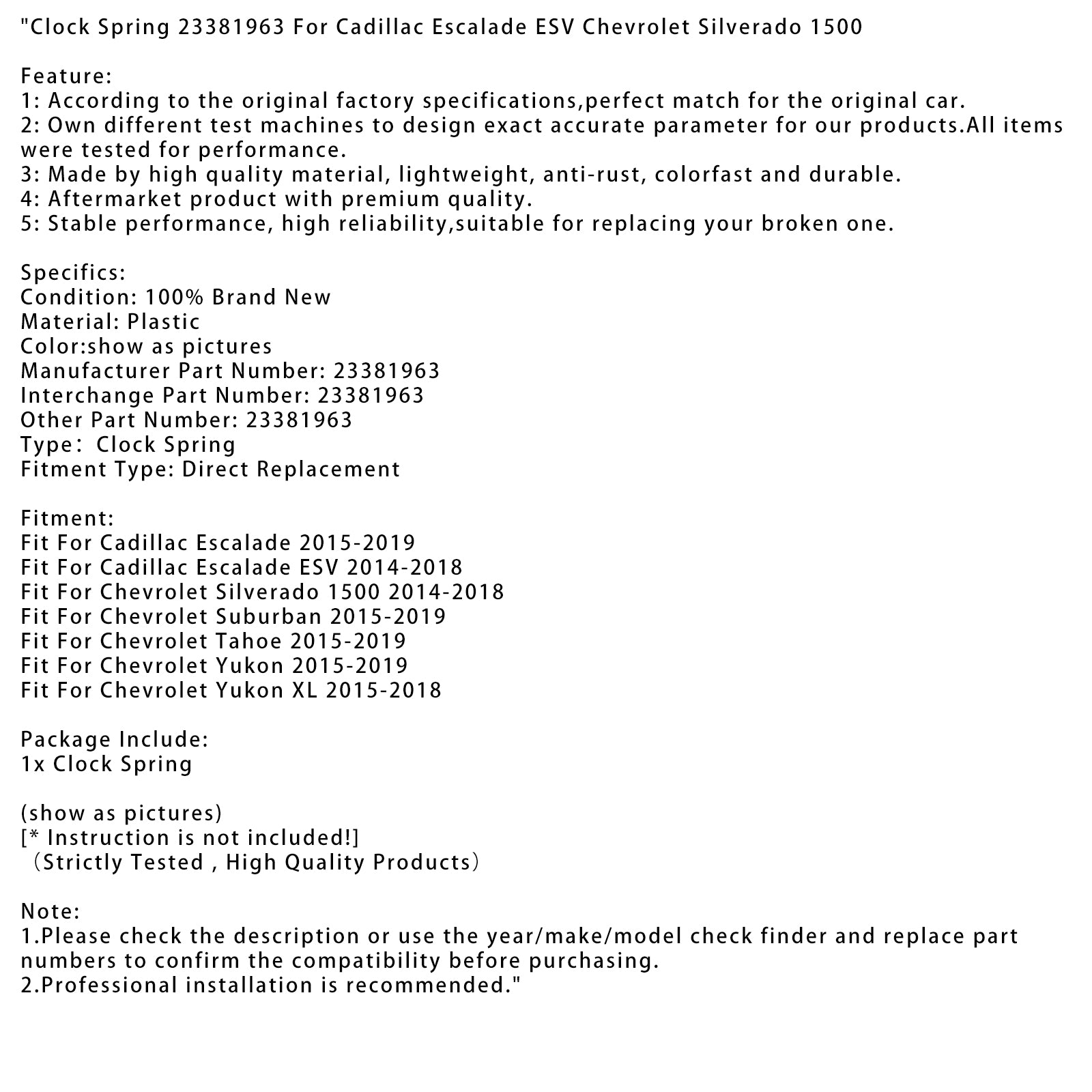 Klokveer 23381963 voor Cadillac Escalade ESV Chevrolet Silverado 1500