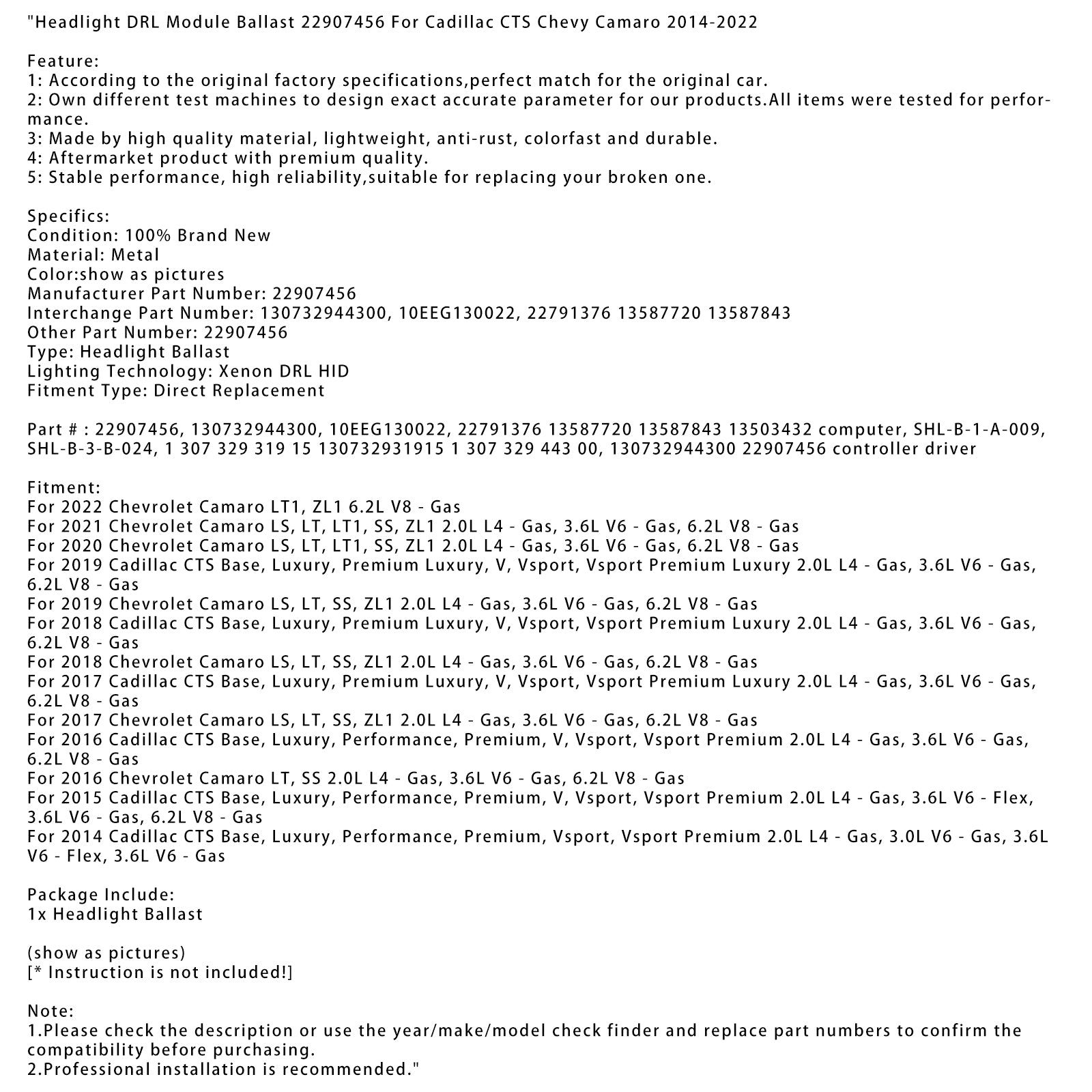 FARÇO DRL MODULOULT 22907456 PARA CADILLAC CTS CHEVY CAMARO 2014-2022