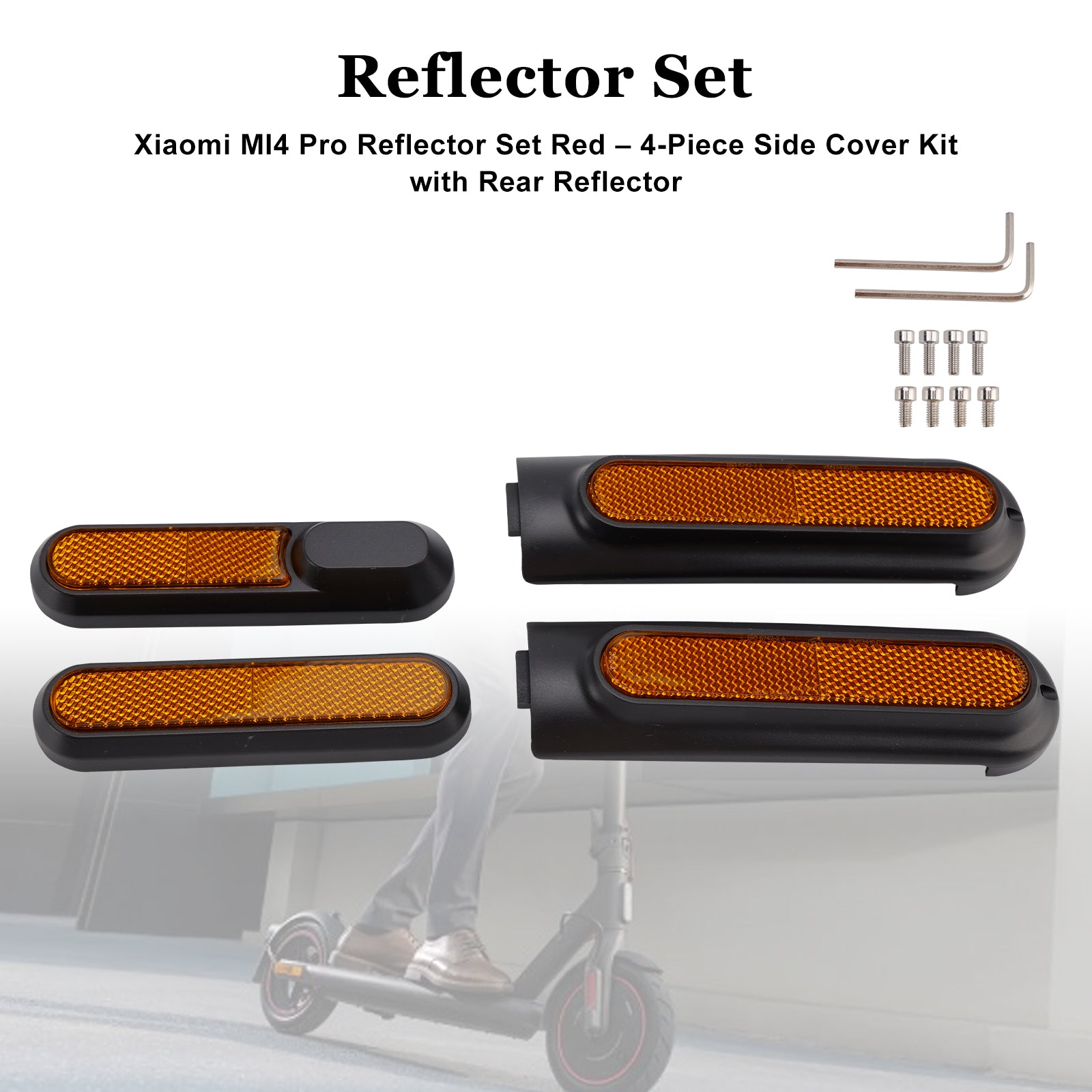 Conjunto de 4 tampas laterais de scooter com refletor traseiro para Xiaomi 4 Pro (1ª geração)