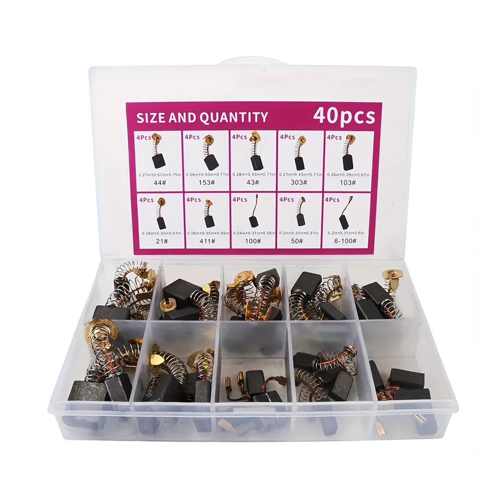 40 Uds. De cepillos de carbono para Motor eléctrico, pieza de herramienta eléctrica de reparación de repuesto de 10 tamaños