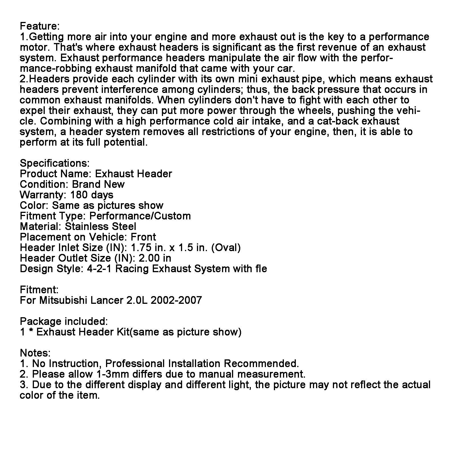 Stainless Steel Racing Exhaust Header Manifold Fit Mitsubishi Lancer 2002-2007