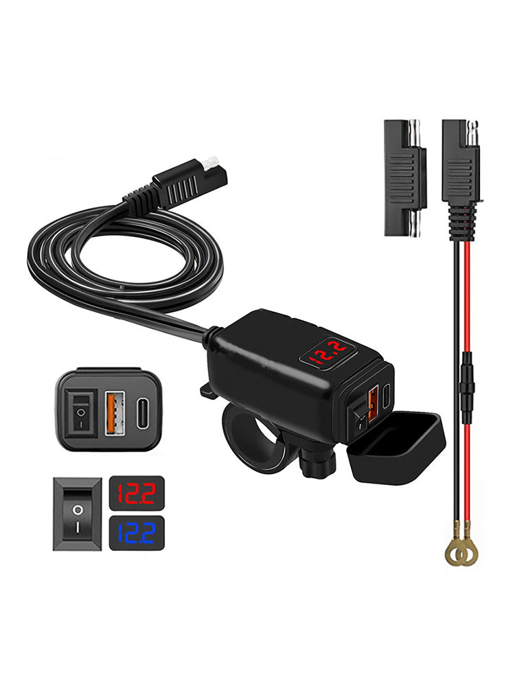MOTORCYCLE USB SUPER FAST LARGARELEGEBAR HOLDER PD+QC3.0 TPYE-C Power Adapter