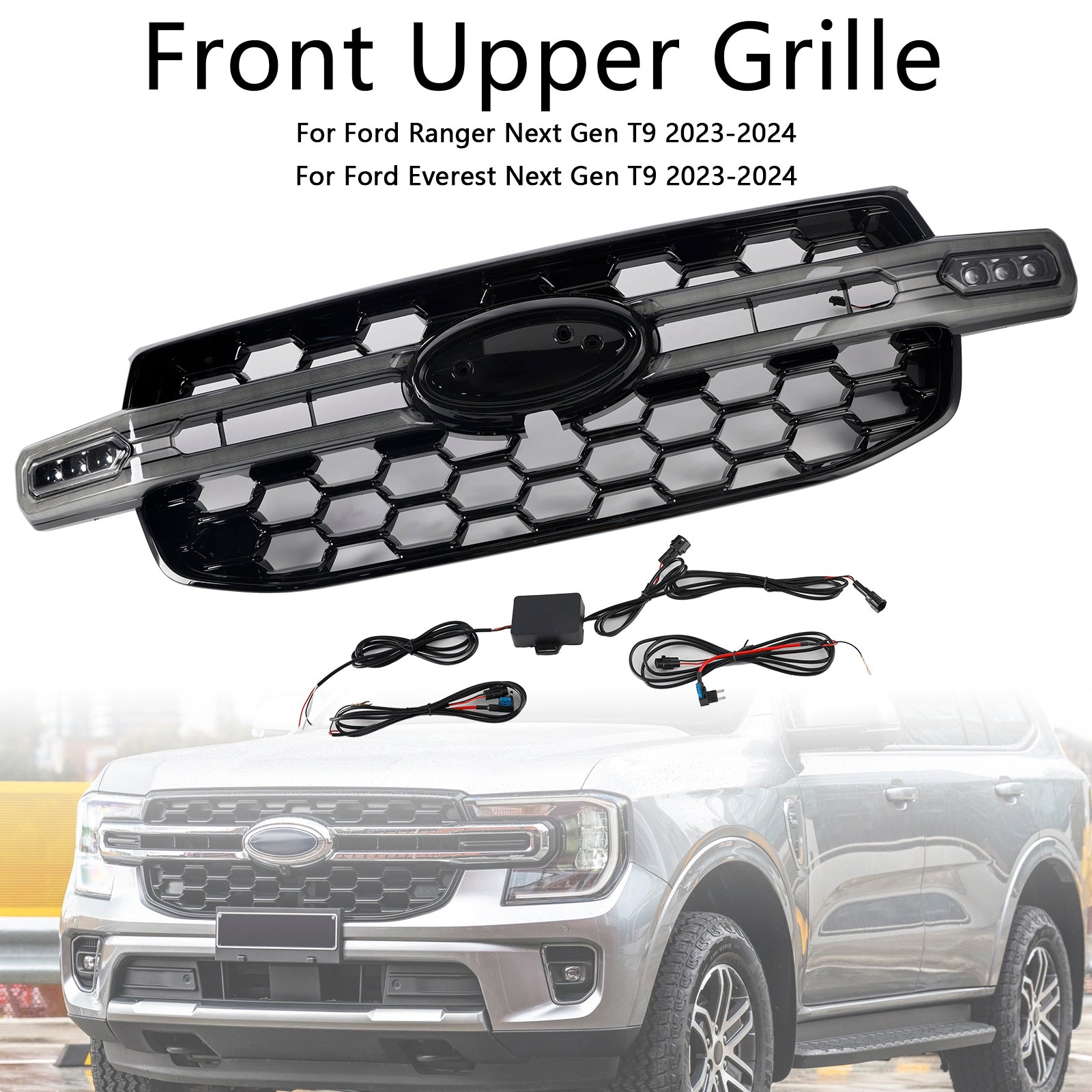 2023-2024 Ford Ranger Next Gen T9 Front Bumper Grille Grill (med vit LED)
