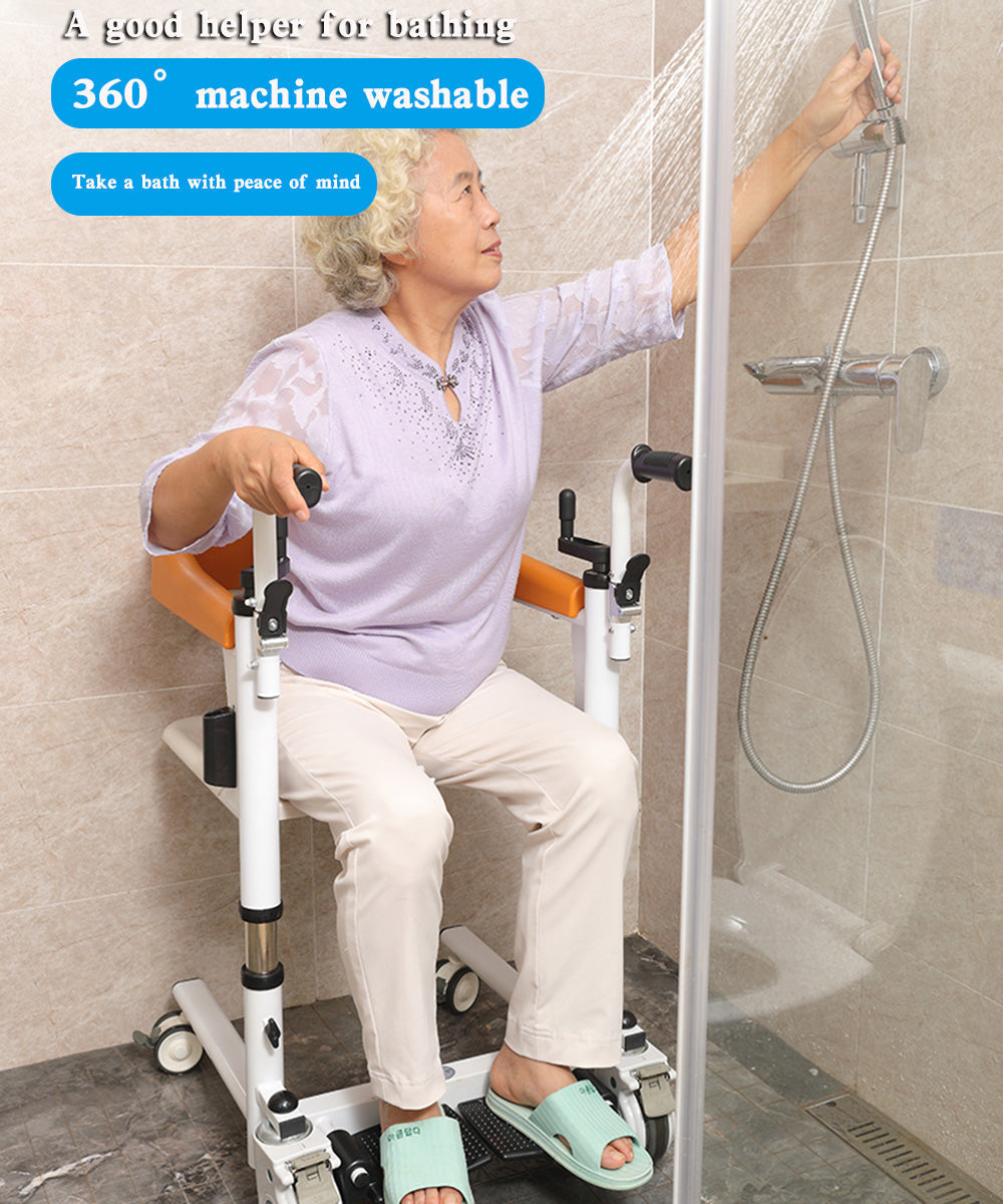 Elderly Patient Lift and Transfer Wheelchair W/180° Split Seat and Bedpan