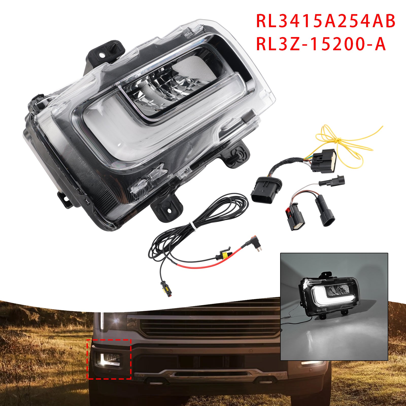 2024-2025 Ford F150 Feu antibrouillard avant droit LED RL3415A254AB RL3Z-15200-A