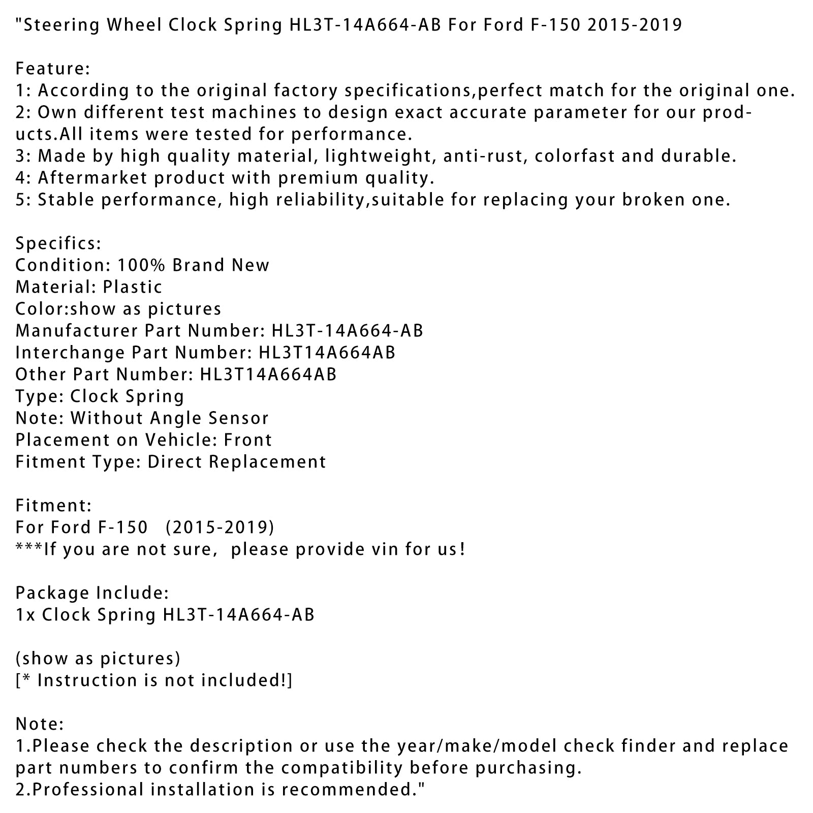 2015-2019 Ford F-150 Steering Wheel Clock Spring HL3T-14A664-AB