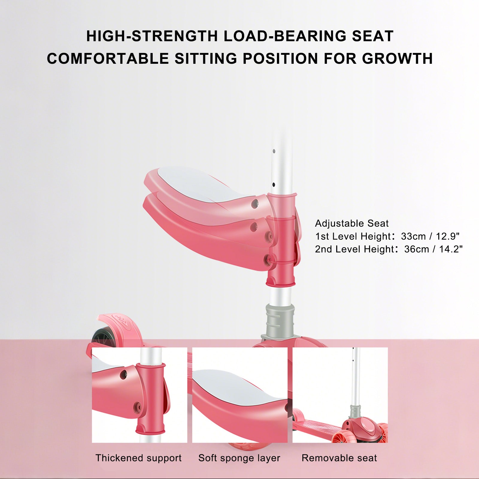 2-in-1 Kids Scooter Foldable Seat Light 3 Wheel Adjustable Folding Bar Blue/Pink