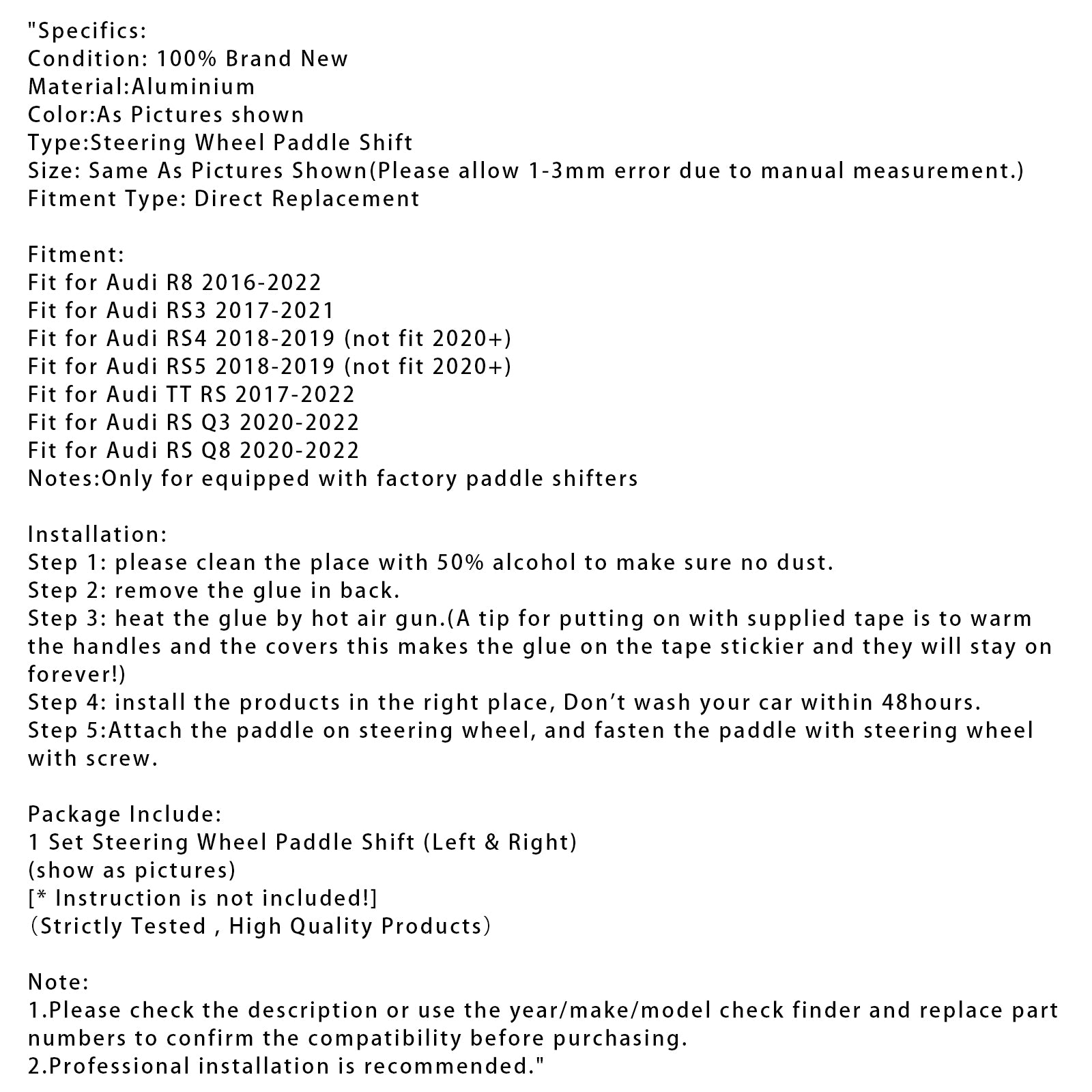 Extensión de palanca de cambios del volante para Audi RS5 RS3 TT RS Aluminio