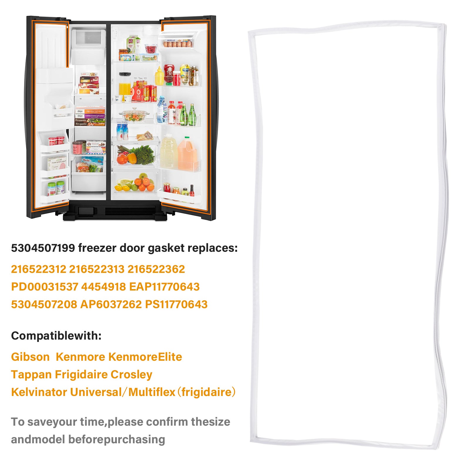5304507199 Vriezer Deur Pakking voor Kenmore Koelkast AP6037262 5304507208