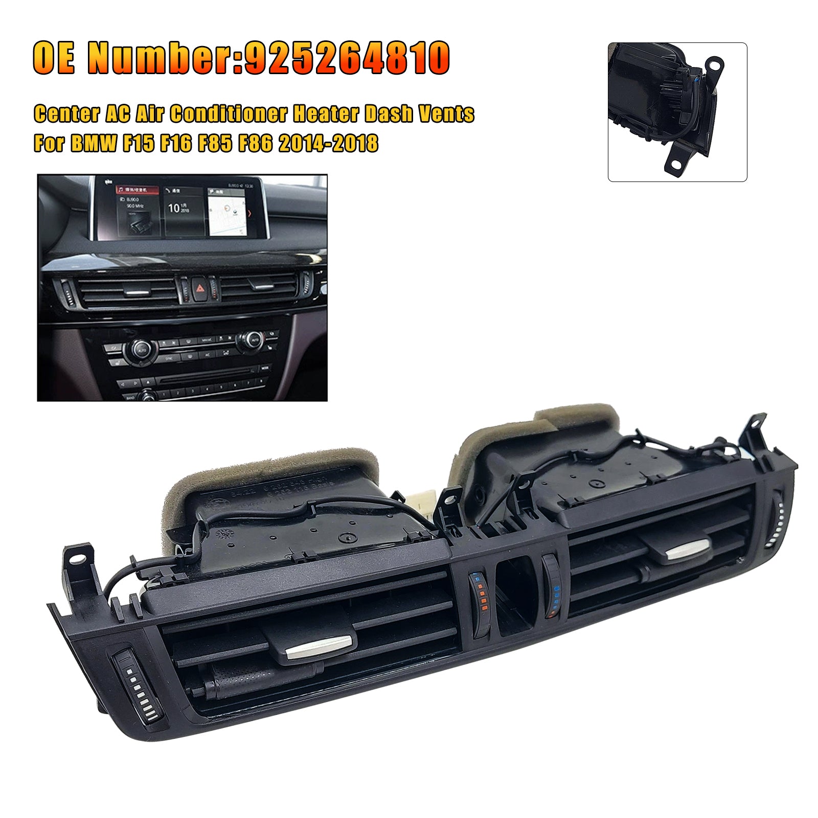 Center AC Air Conditioner Heater Dash Vents 925264810 For BMW F15 F16 2015-2018