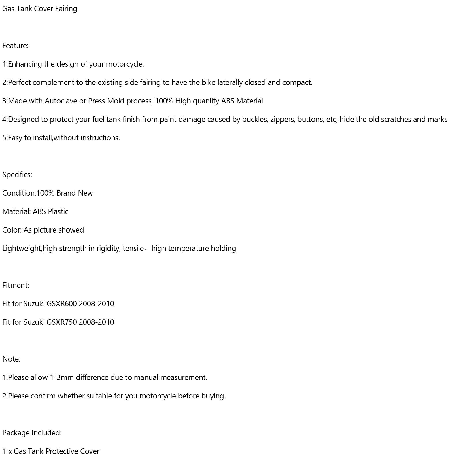 2008-2010 Suzuki GSXR600 GSXR 750 Kolgasbehållare