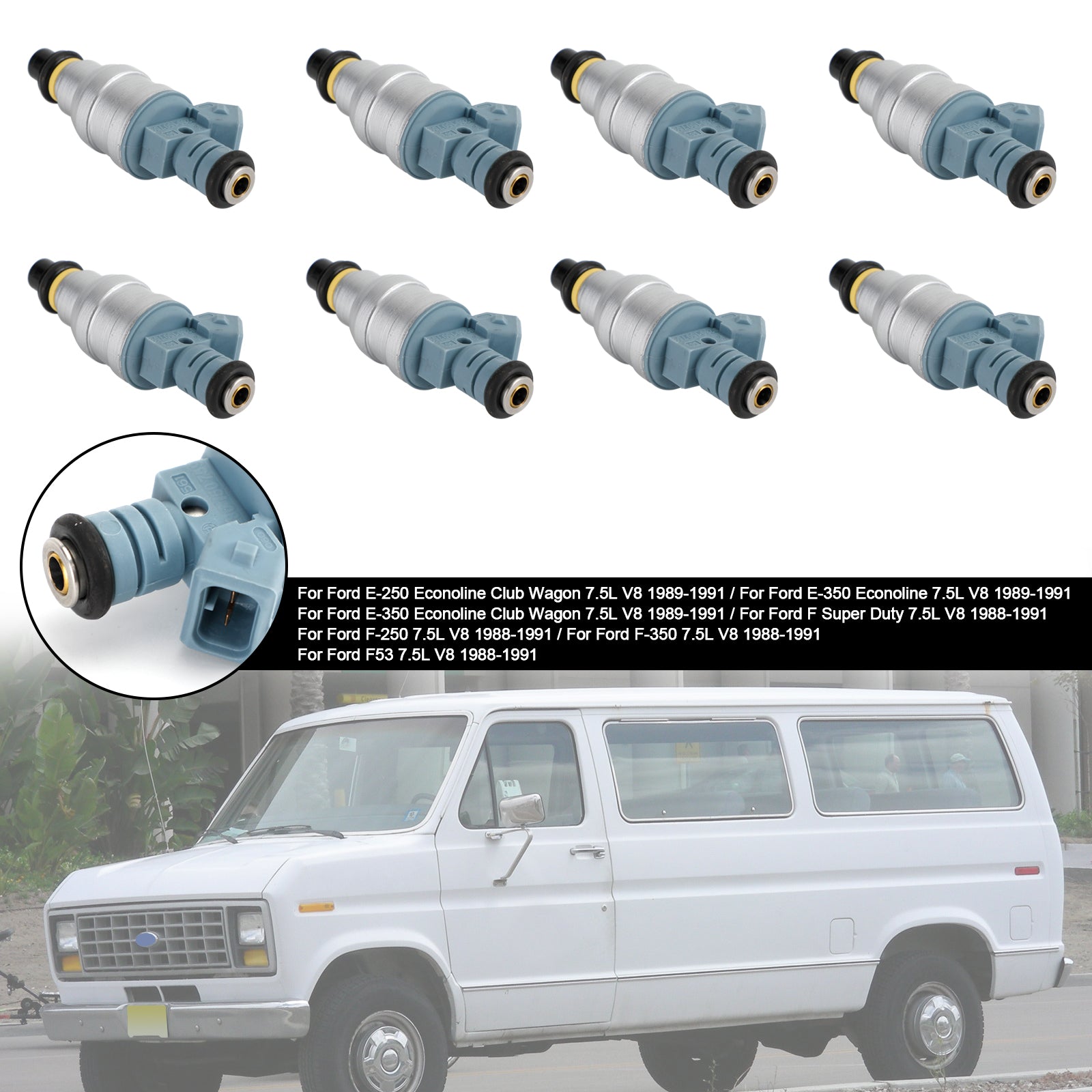 8st bränsleinsprutare 0280150759 Fit Ford E-250 E-350 7.5L V8 1988-1991 822-11120