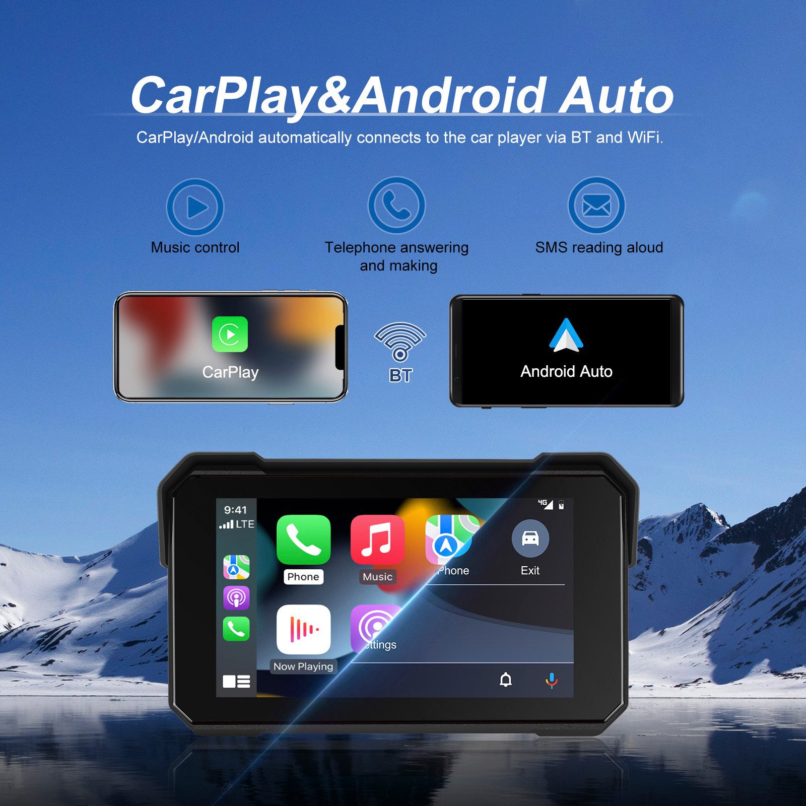 5-inch Wireless CarPlay Android Auto Navigation Waterproof for Motorcycles