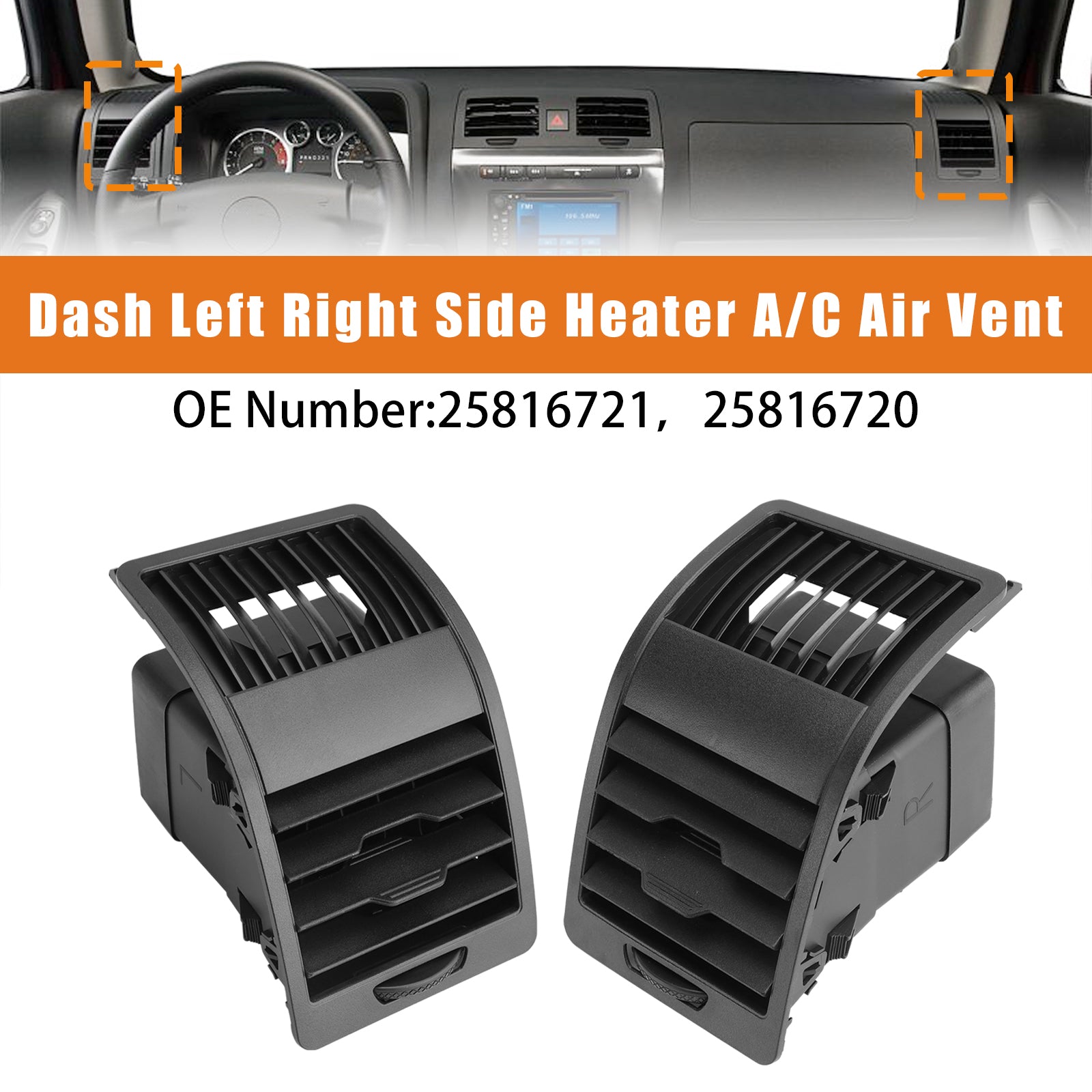 Dash Left Right Heater A/C Air Vent Outlet Grille Fit For 2006-2010 Hummer H3 H3T