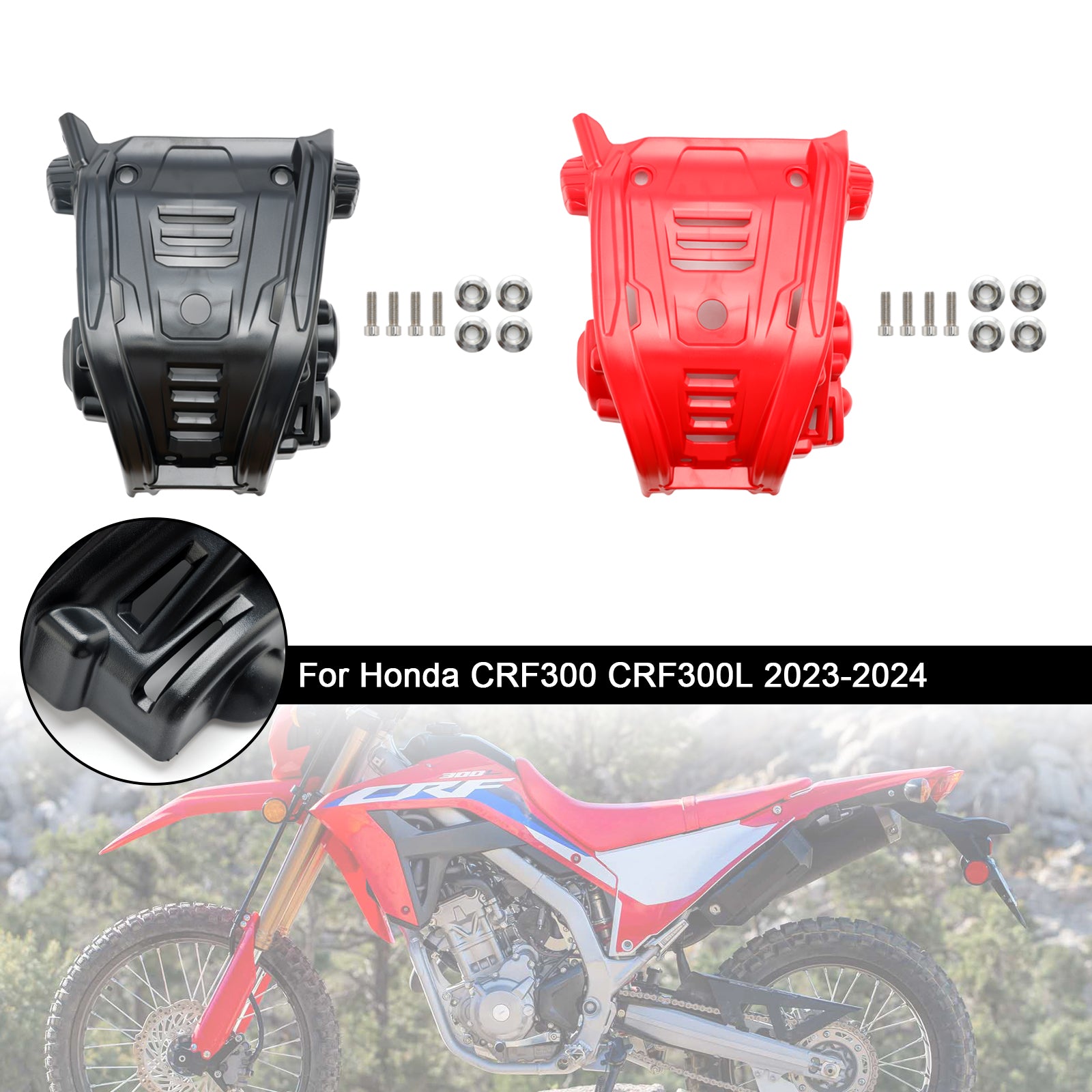 2023-2024 Honda CRF300 CRF300L SKIDPLATT Motorvakt Crack Plastic Plastic