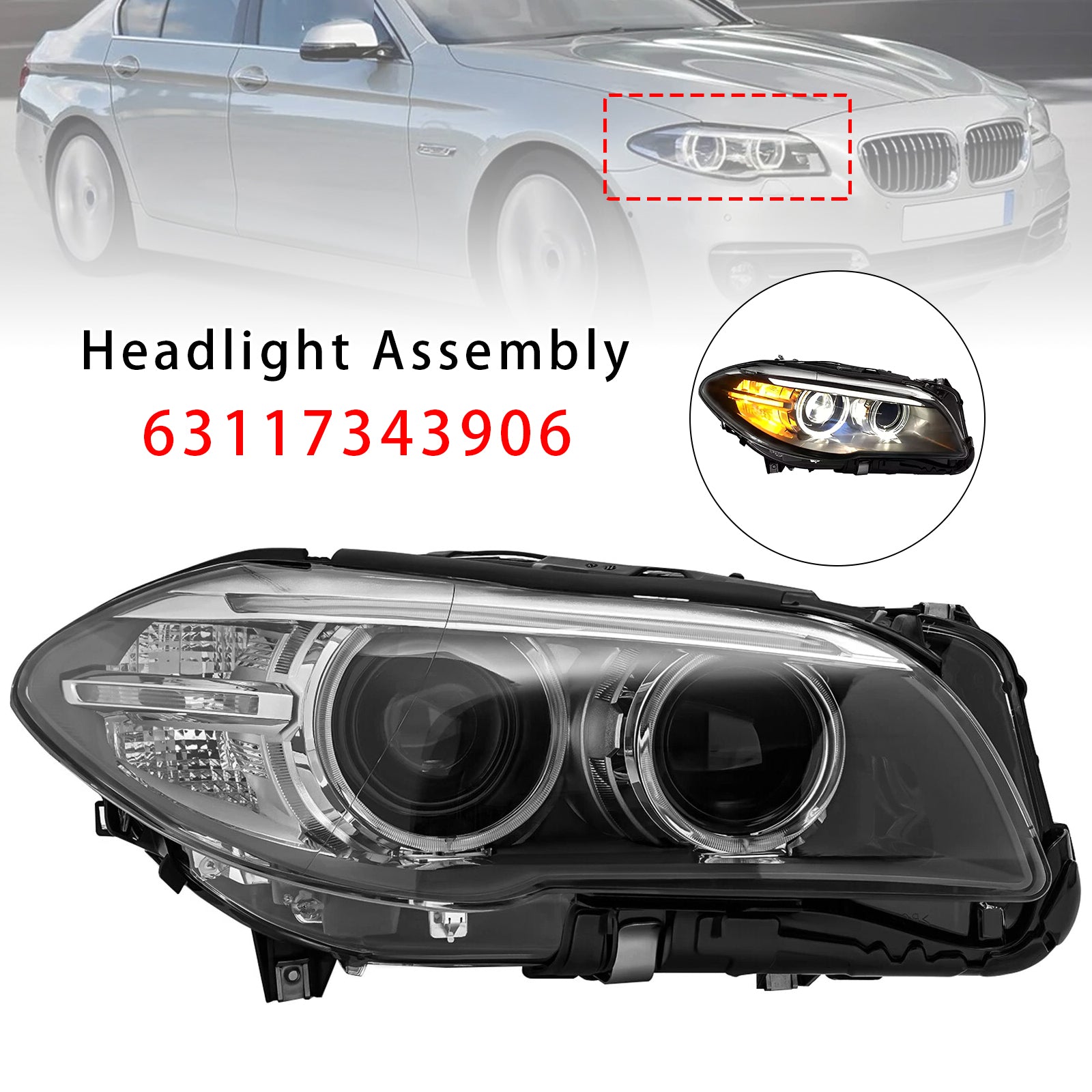 Front Right HID Xenon Headlight W/o AFS For BMW 5Series 528i 535i 2014-2017