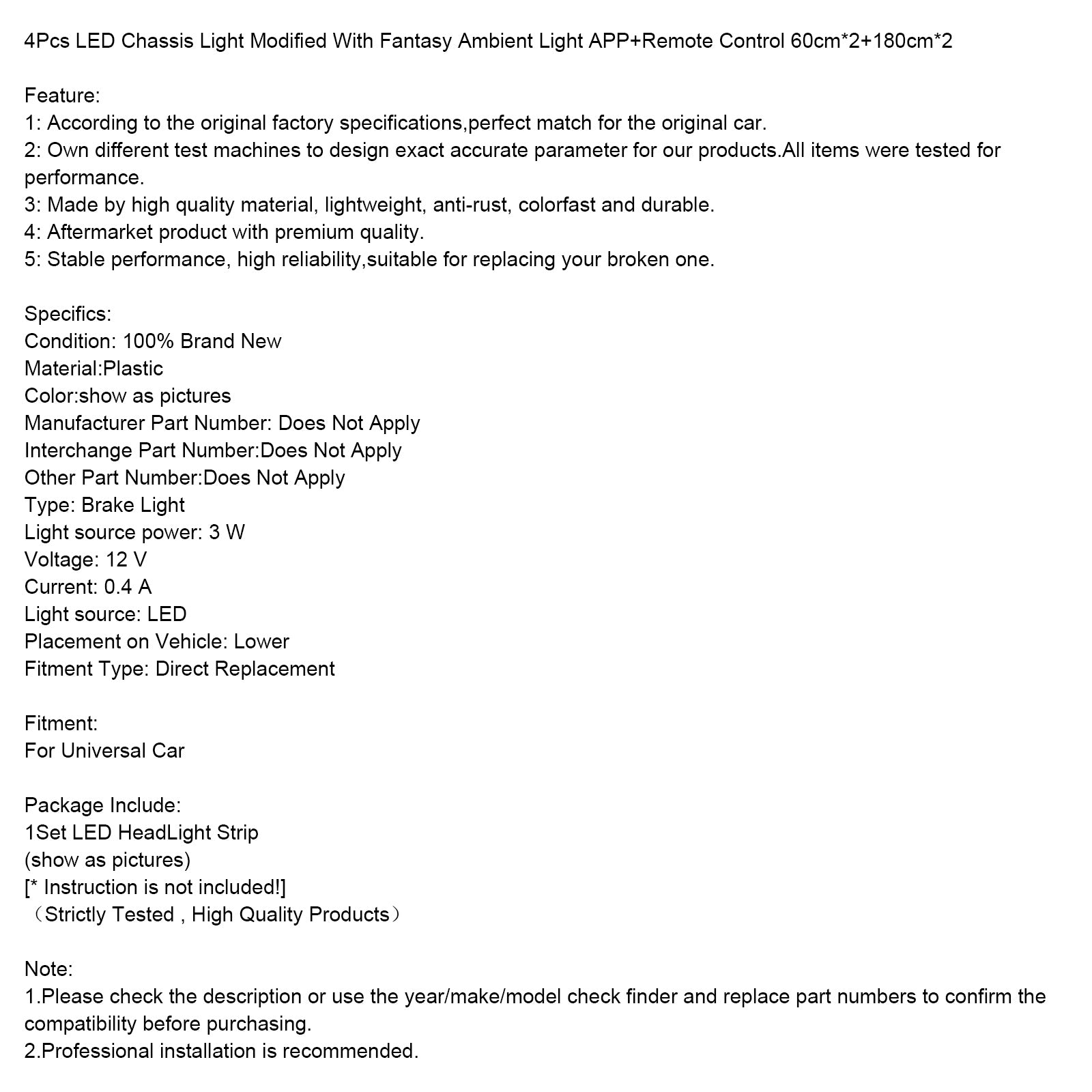 4 stuks LED-chassislicht aangepast met fantasie omgevingslicht APP-controller 60 cm * 2 + 180 cm * 2