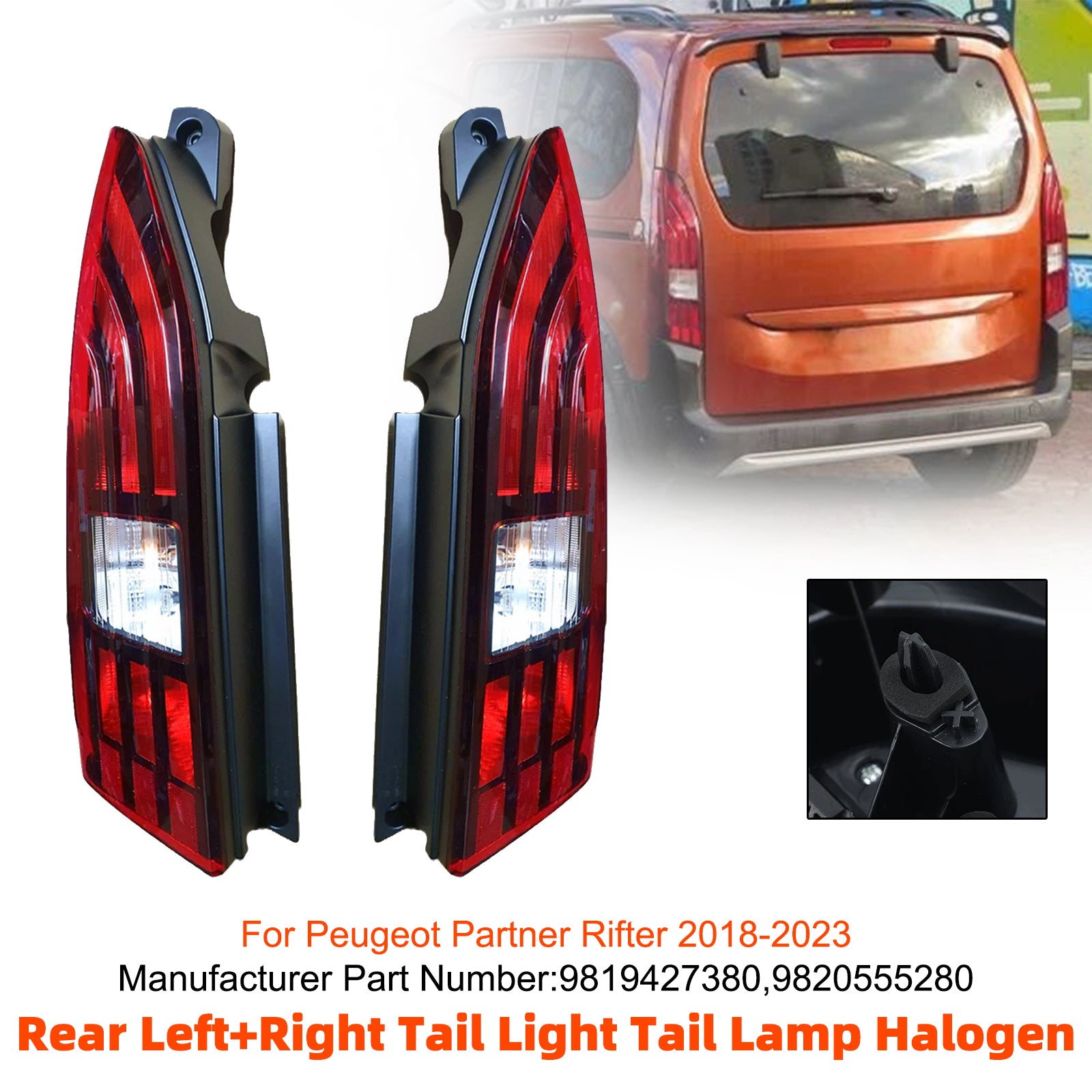 Rear Left+Right Tail Light Tail Lamp Halogen For Peugeot Partner Rifter 18-2023