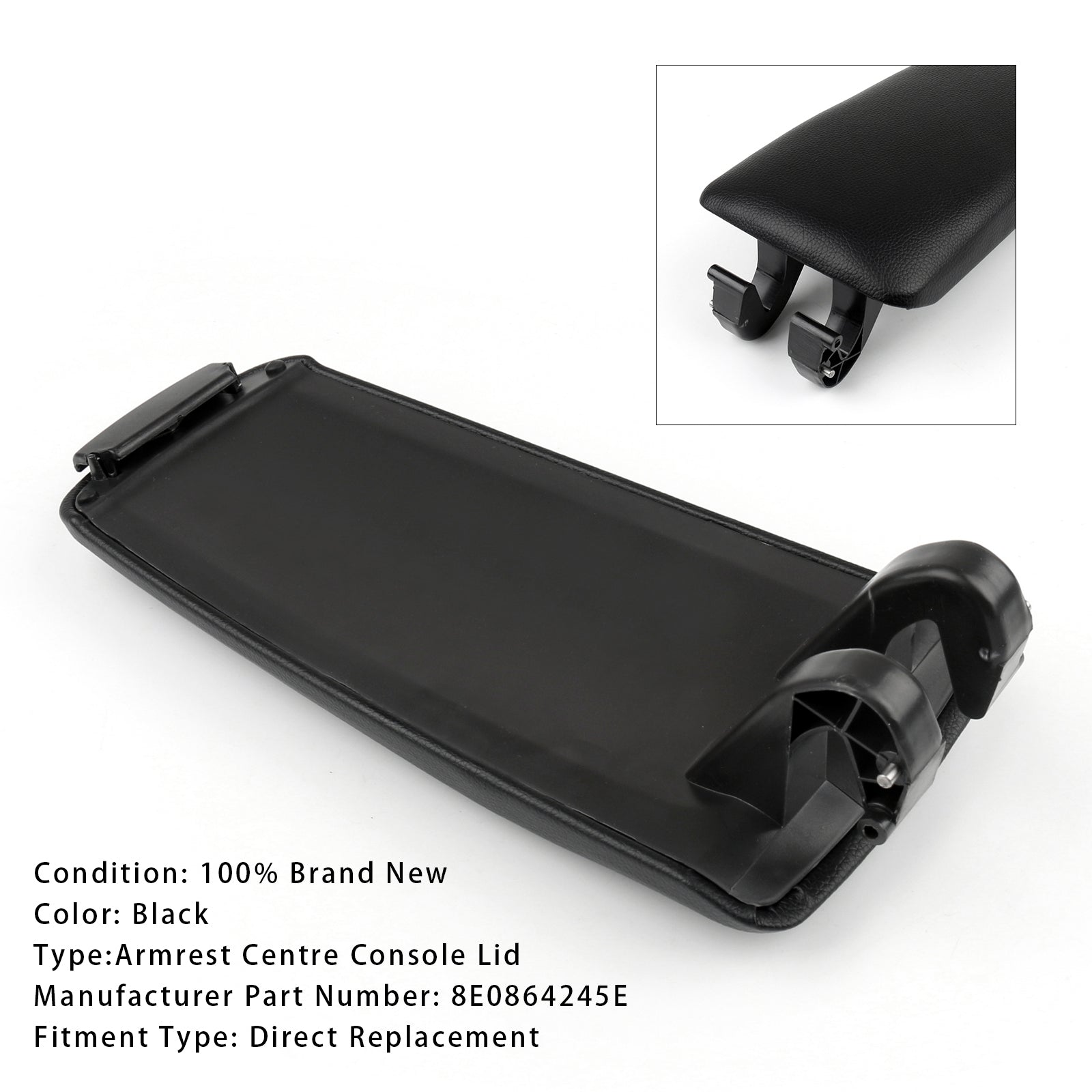 2001-2008 Audi A4 B6 B7 Zwart lederen armsteun middenconsole deksel 8E0864245E