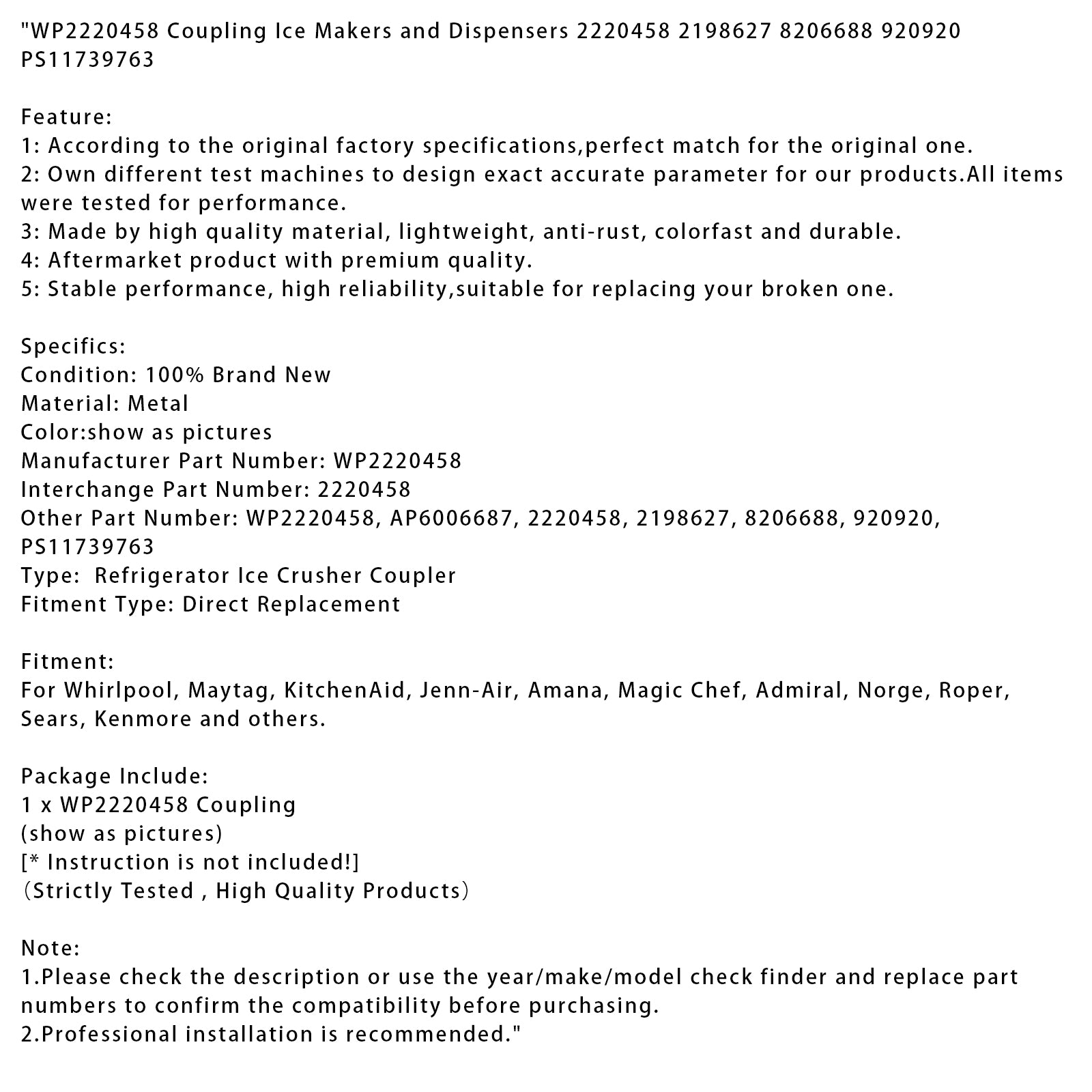 WP2220458 Coupage des fabricants et distributeurs de glace 2220458 2198627 8206688 920920