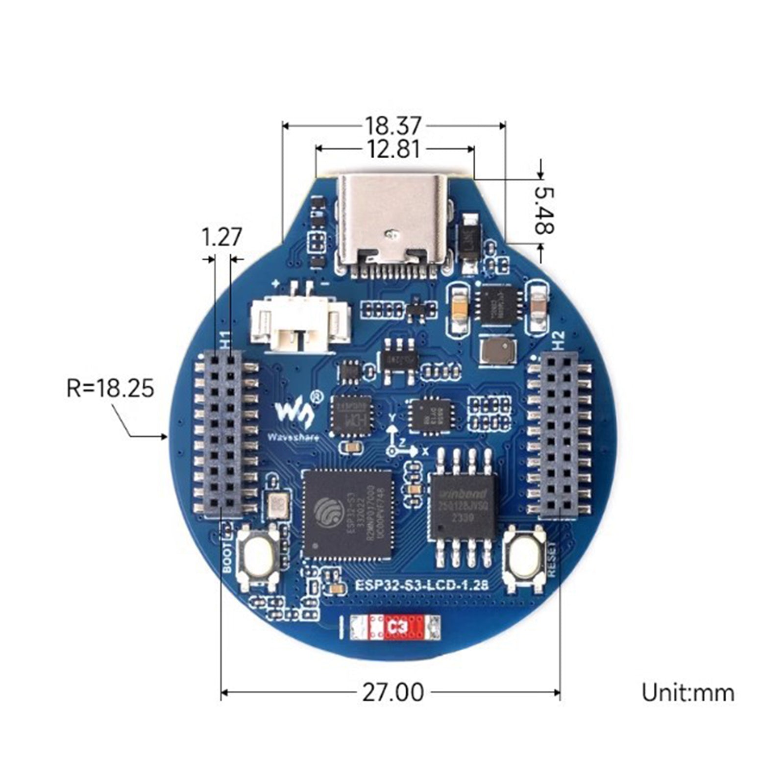 ESP32 S3 Development Board Round IPS Screen Bluetooth 240MHz Driftsfrekvens