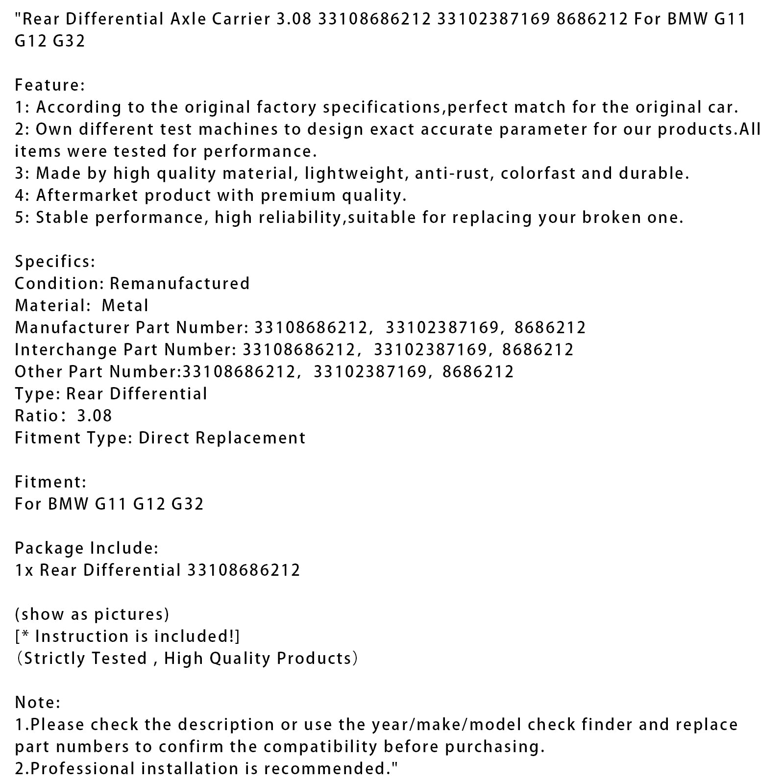 BMW G11 G12 G32 Achterdifferentieelasdrager 3.08 33108686212 33102387169